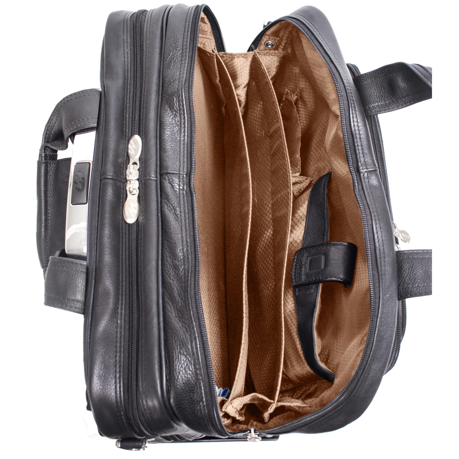 McKlein Gold Coast Detachable-Wheeled Leather Laptop Case, Black - Image 5