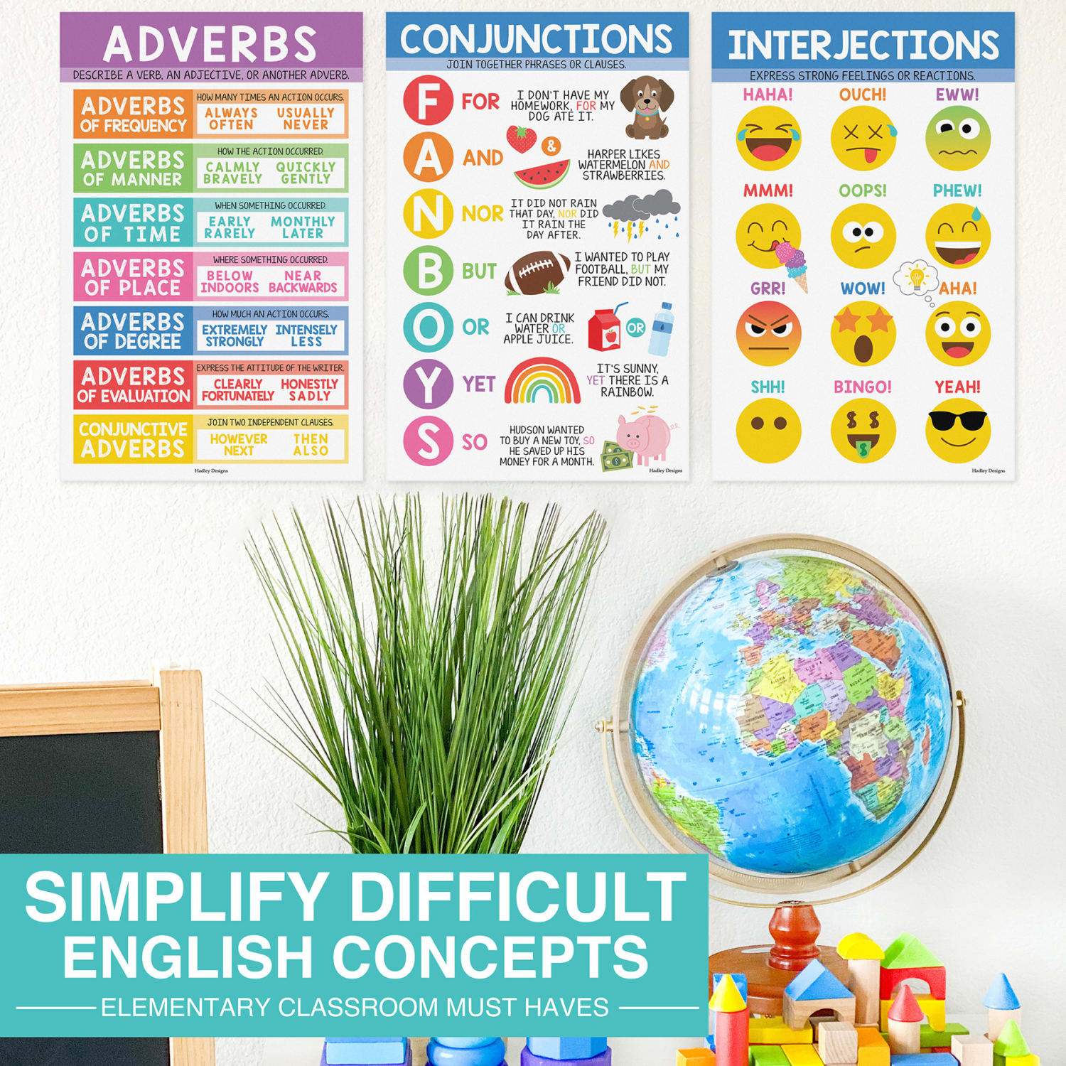 Hadley Designs Laminated Posters, Colorful Parts Of Speech Language Arts and Grammar, Set Of 12 - Image 5