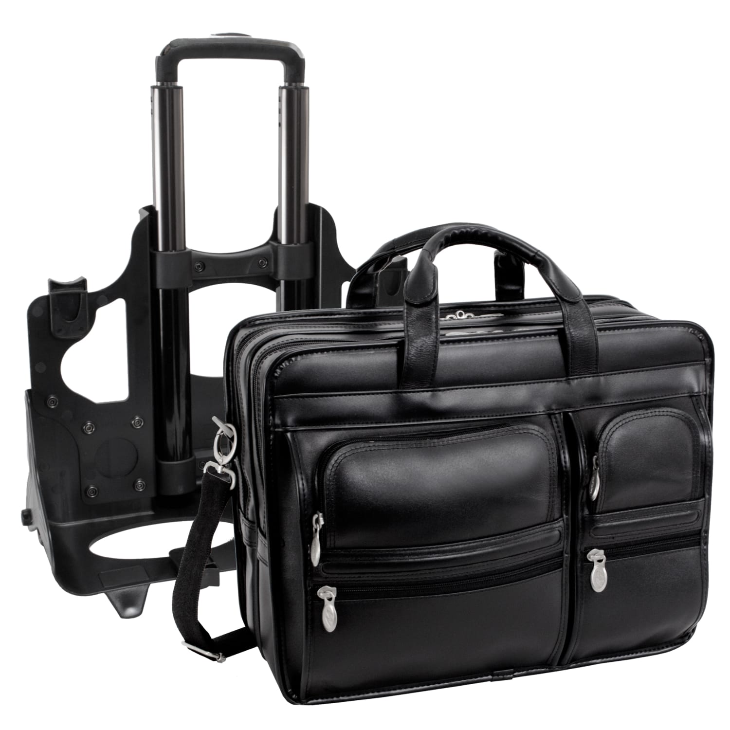 McKlein Clinton Detachable-Wheeled Leather Laptop Case, Black - Image 6