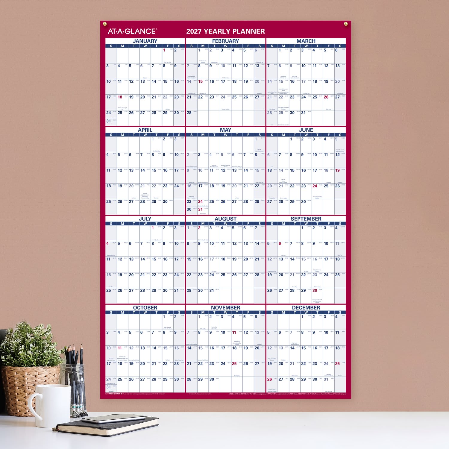 AT-A-GLANCE 2027 Vertical Horizontal Reversible Erasable Yearly Wall Calendar, With Marker, Large, 36in x 24in - Image 3
