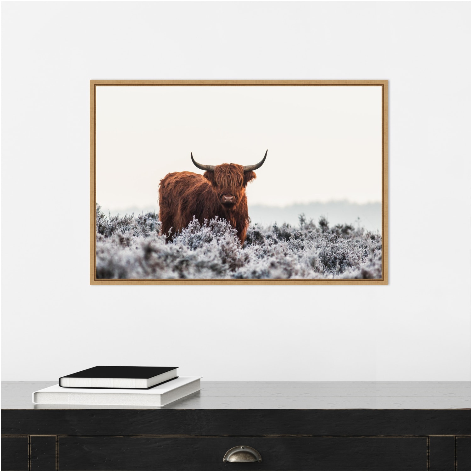 Amanti Art Highlander Horns by Jaap van den Framed Canvas Wall Art Print, 23in x 16in, Maple - Image 5