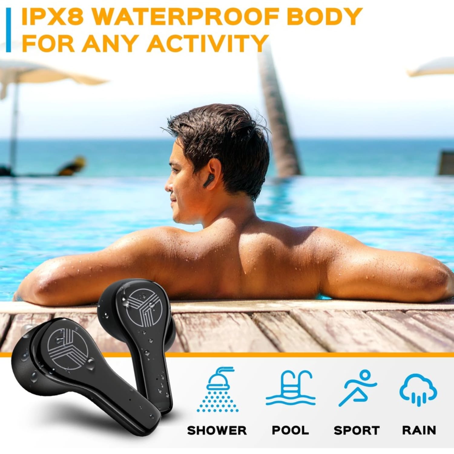 Treblab WX8 True Wireless IPX8 Waterproof Earbuds - Stereo - True Wireless - Bluetooth - 32.8 ft - 20 Hz to 20 kHz - WX8 - Image 5