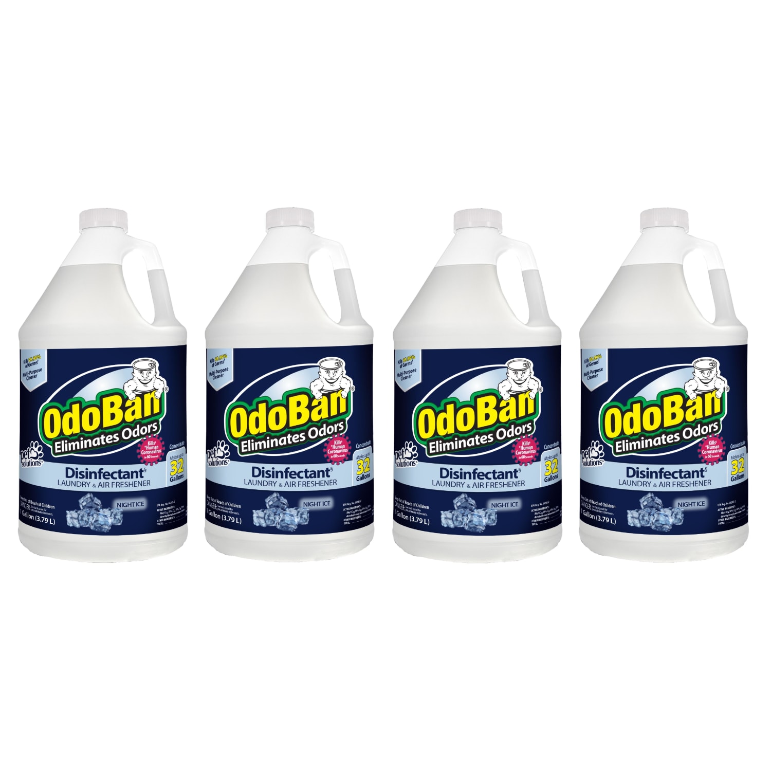 OdoBan Odor Eliminator Disinfectant Concentrate Bottles, Night Ice Scent, 128 Oz, Clear, Case Of 4 Bottles