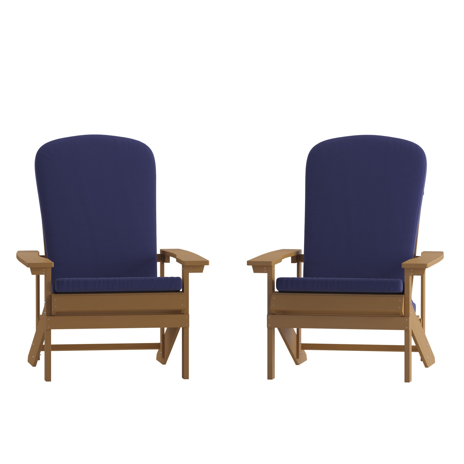 Flash Furniture Charlestown All-Weather Outdoor Furniture Adirondack Chairs With Cushions, Blue/Teak, Set Of 2 Chairs - Image 4