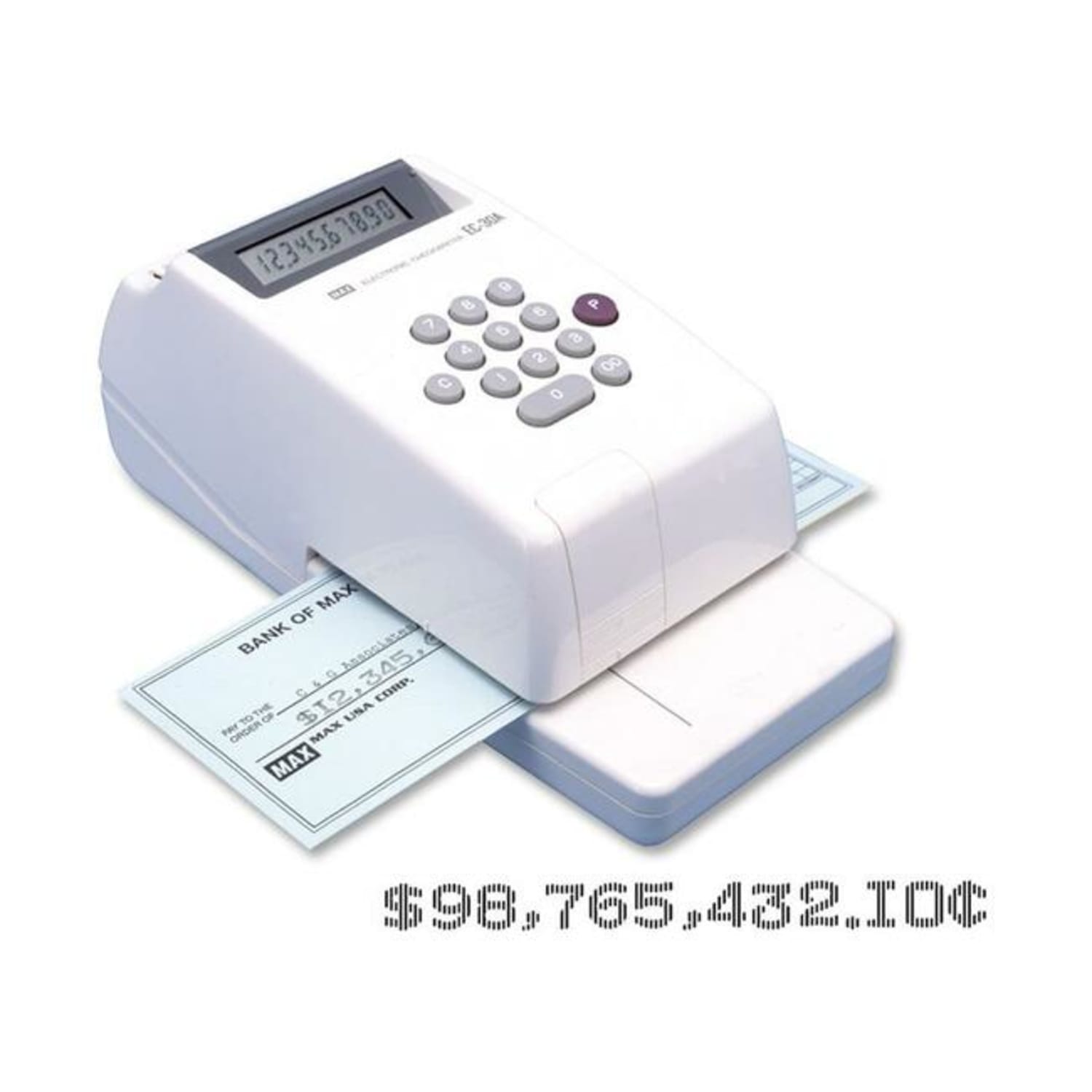 MAX USA Electronic Check Writer, 10-Digit, 3 13/16in x 4 7/16in x 9 1/8in, Gray/Platinum - Image 3