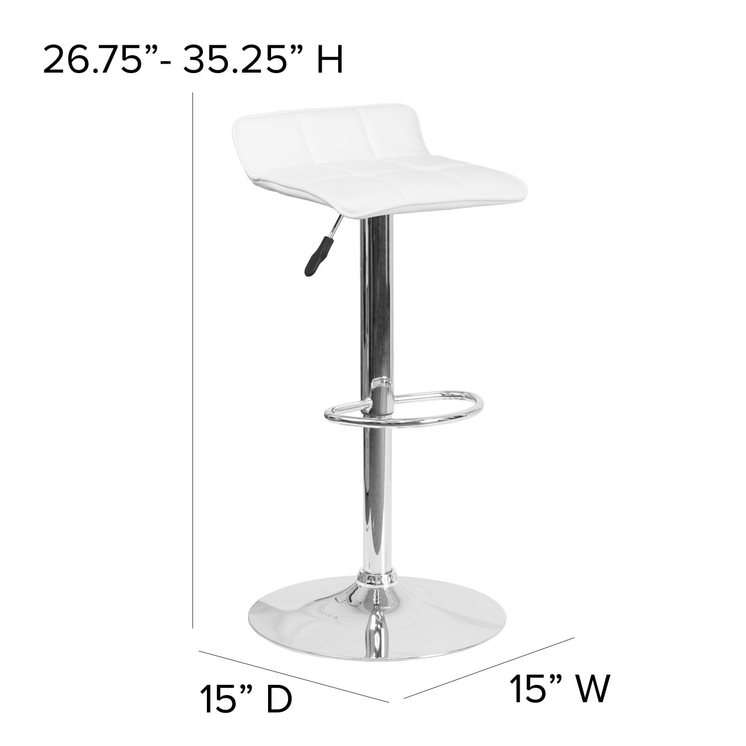 Flash Furniture Contemporary Vinyl Adjustable Height Barstool with Quilted Wave Seat and Chrome Base, White - Image 5