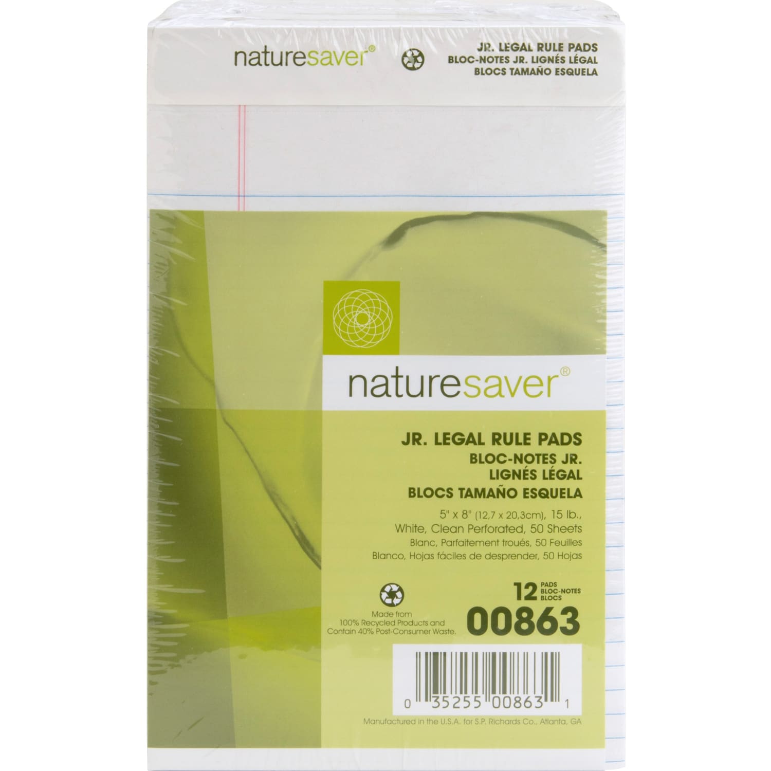 Nature Saver Jr. Rule Legal Pads, 5in x 8in, 50 Sheets, 100% Recycled, White, Pack Of 12 - Image 3