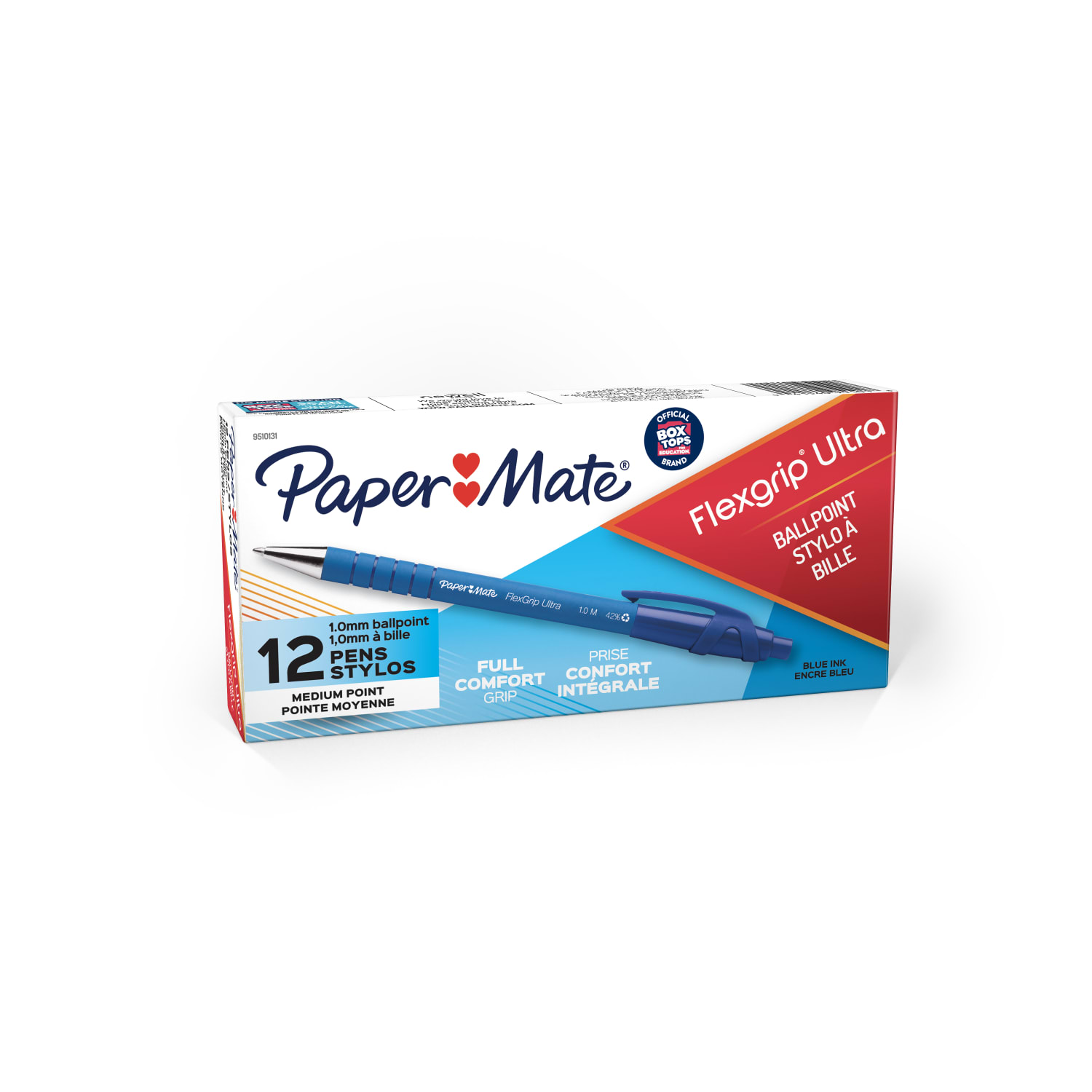 Paper Mate FlexGrip Ultra Retractable Pens, Medium Point, 1.0 mm, 42% Recycled, Blue Barrel, Blue Ink, Pack Of 12 Pens - Image 3
