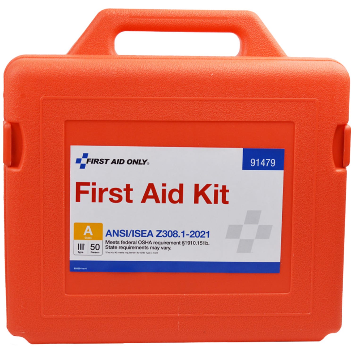 First Aid Only ANSI A 2021 50-Person Weatherproof First Aid Kit, 13-1/2inH x 13inW x 4-1/2inD, Orange