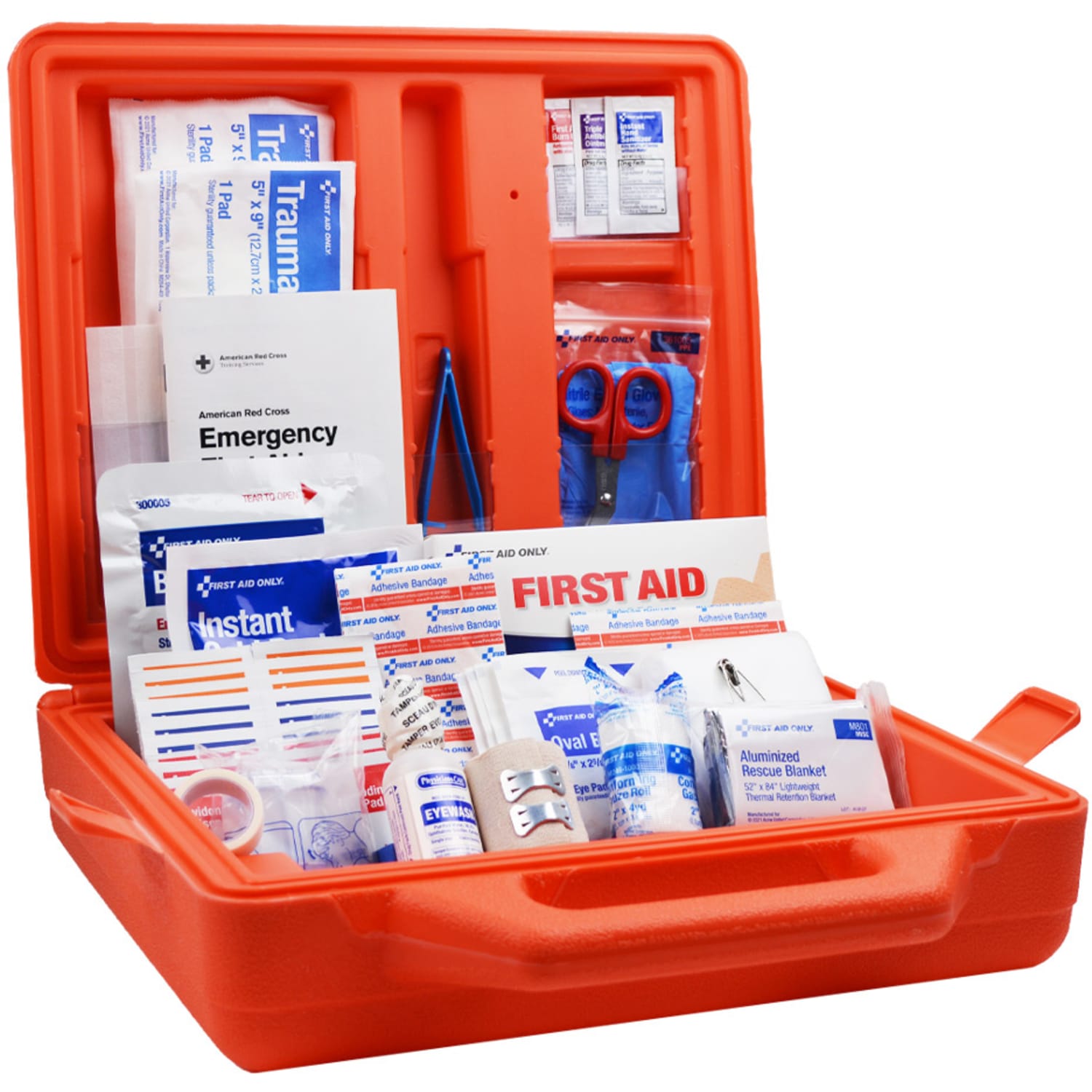 First Aid Only ANSI A 2021 50-Person Weatherproof First Aid Kit, 13-1/2inH x 13inW x 4-1/2inD, Orange - Image 3