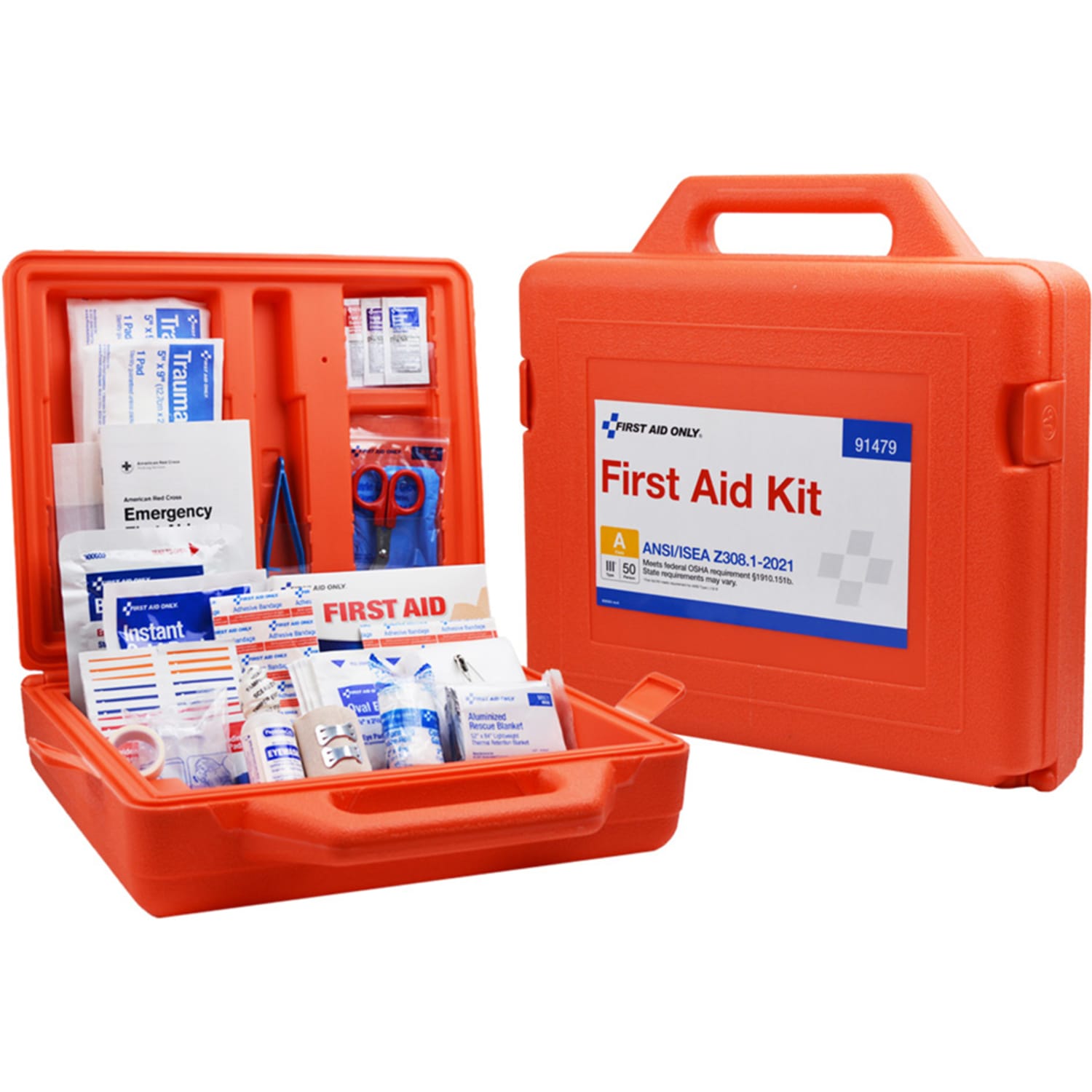 First Aid Only ANSI A 2021 50-Person Weatherproof First Aid Kit, 13-1/2inH x 13inW x 4-1/2inD, Orange - Image 4