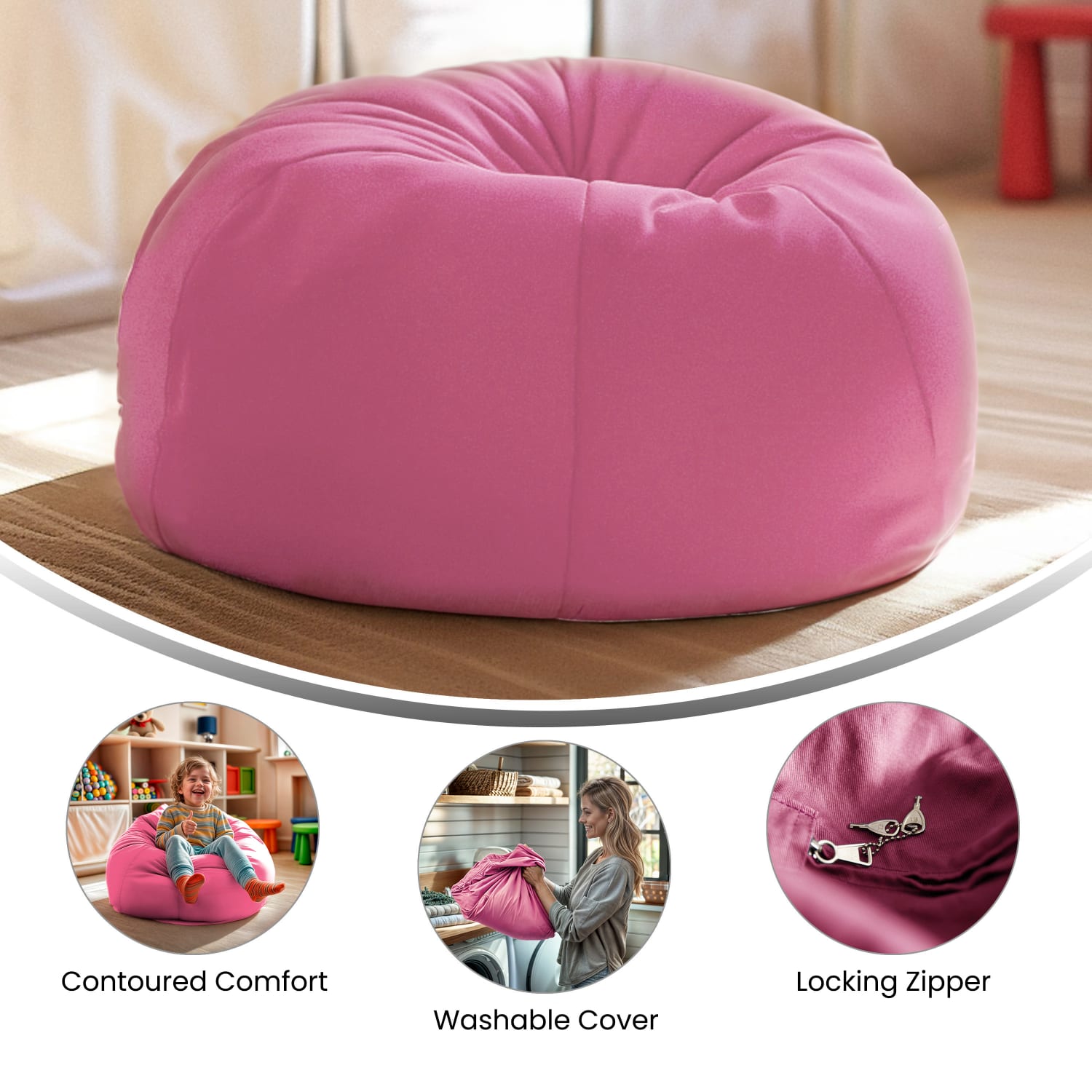 Flash Furniture Small Bean Bag Chair For Kids And Teens, Light Pink - Image 5