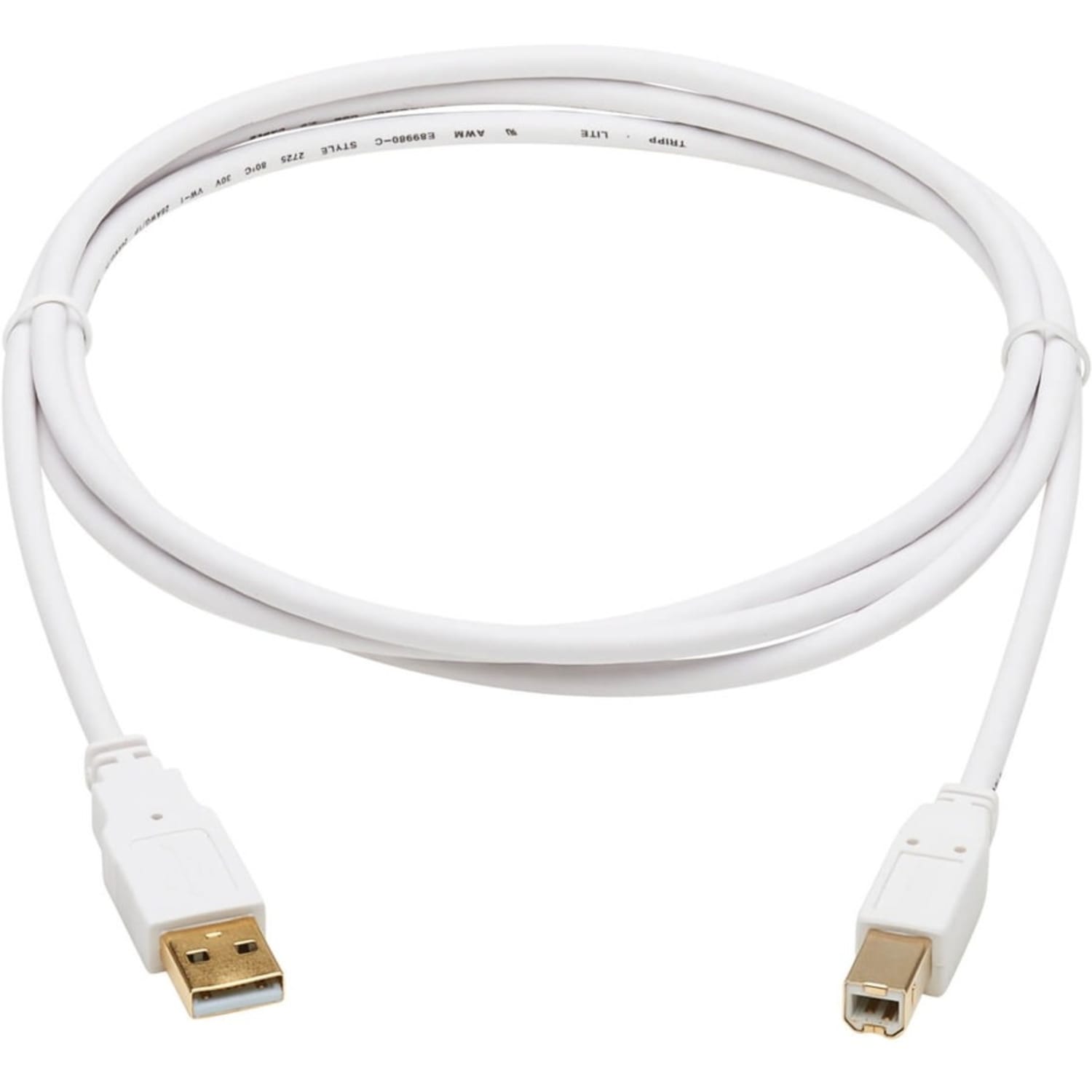 Tripp Lite Safe-IT USB-A to USB-B Antibacterial Cable M/M, USB 2.0, White, 6 ft. - First End: 1 x Type A Male USB - Second End: 1 x Type B Male USB - 480 Mbit/s - Shielding - Gold Plated Connector - Gold Plated Contact - VW-1 - 28 AWG - White - Image 4