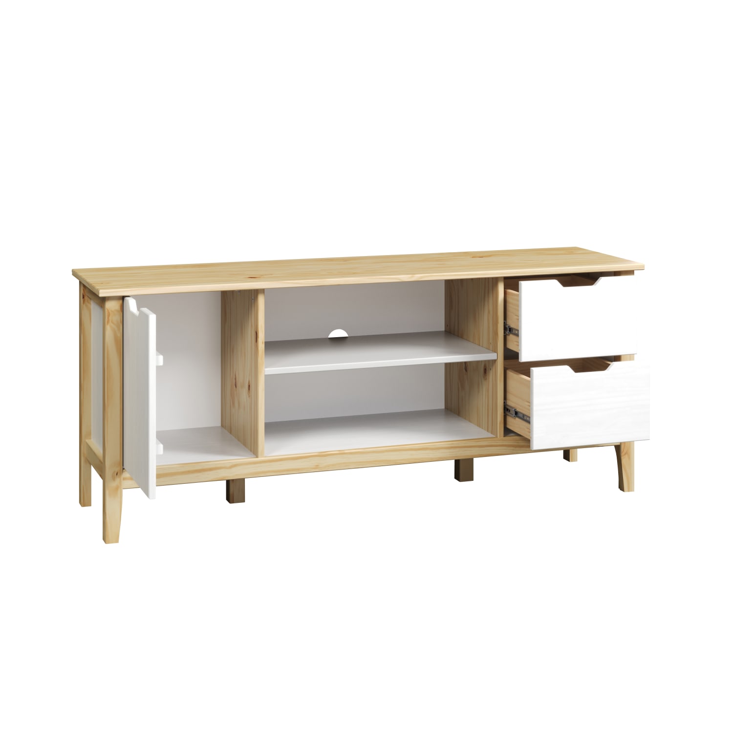 Trendfurn Latera Wood Media Console, 23-1/8inH x 55-1/8inW x 15-1/5inD, White/Natural - Image 3