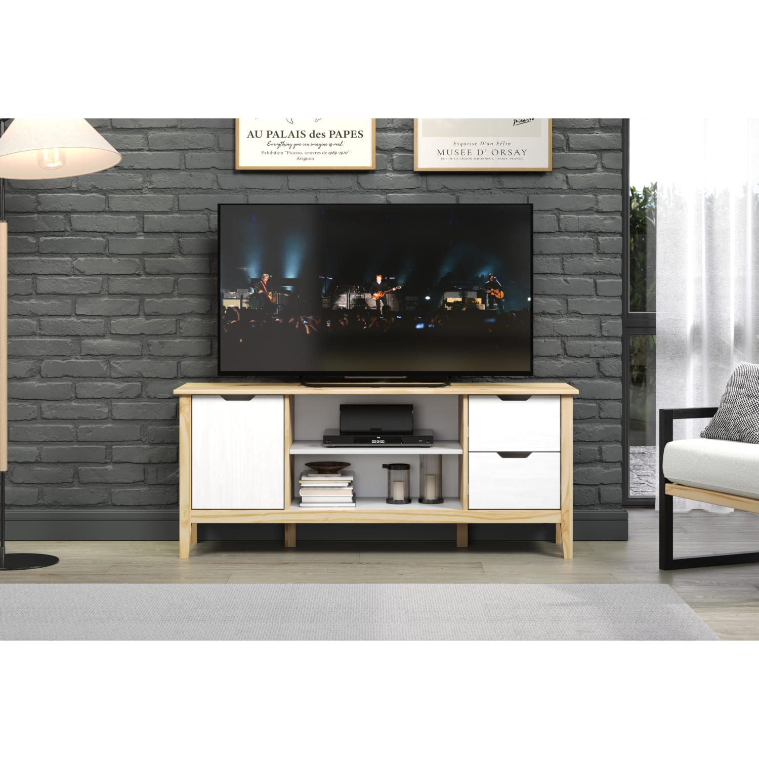 Trendfurn Latera Wood Media Console, 23-1/8inH x 55-1/8inW x 15-1/5inD, White/Natural - Image 4