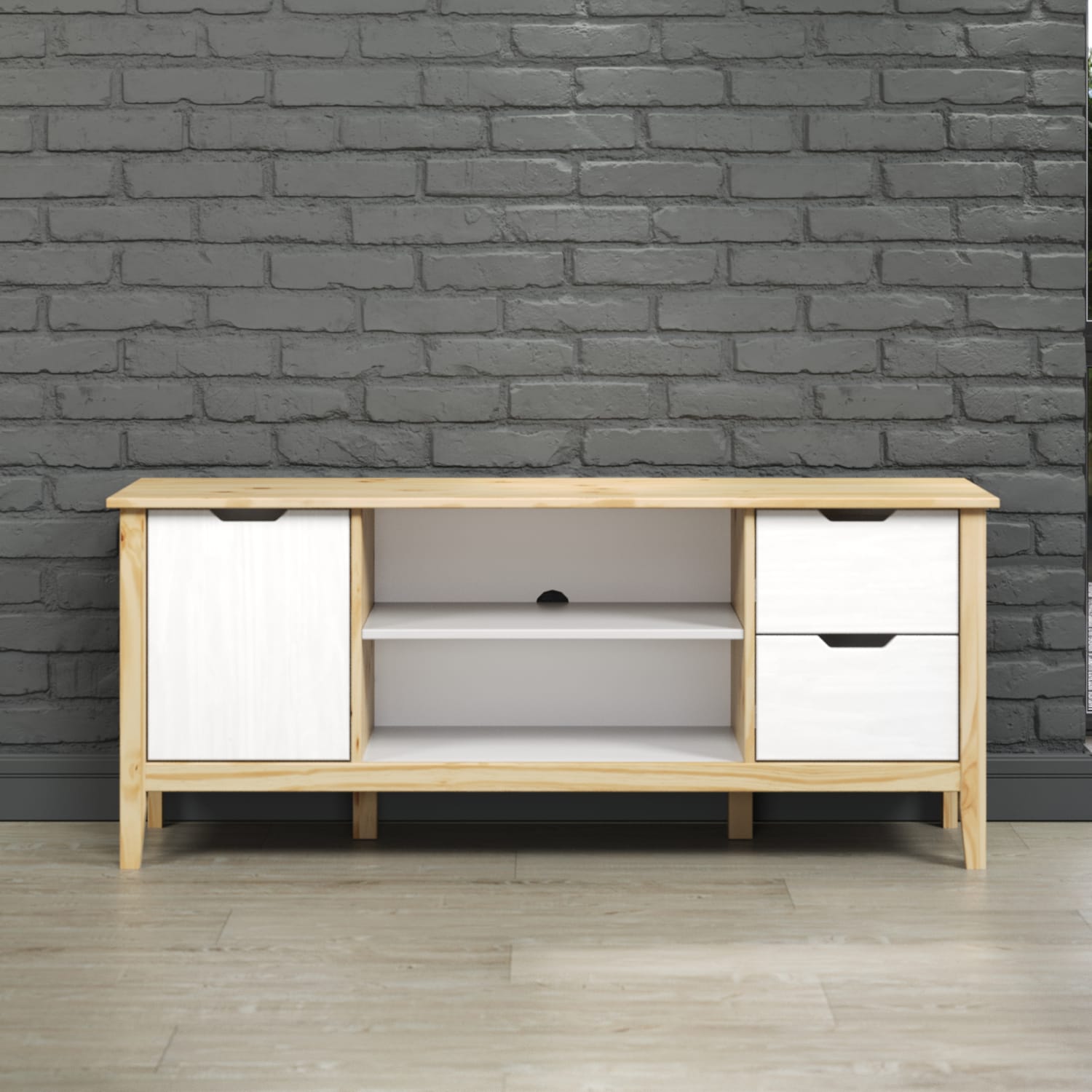 Trendfurn Latera Wood Media Console, 23-1/8inH x 55-1/8inW x 15-1/5inD, White/Natural - Image 5