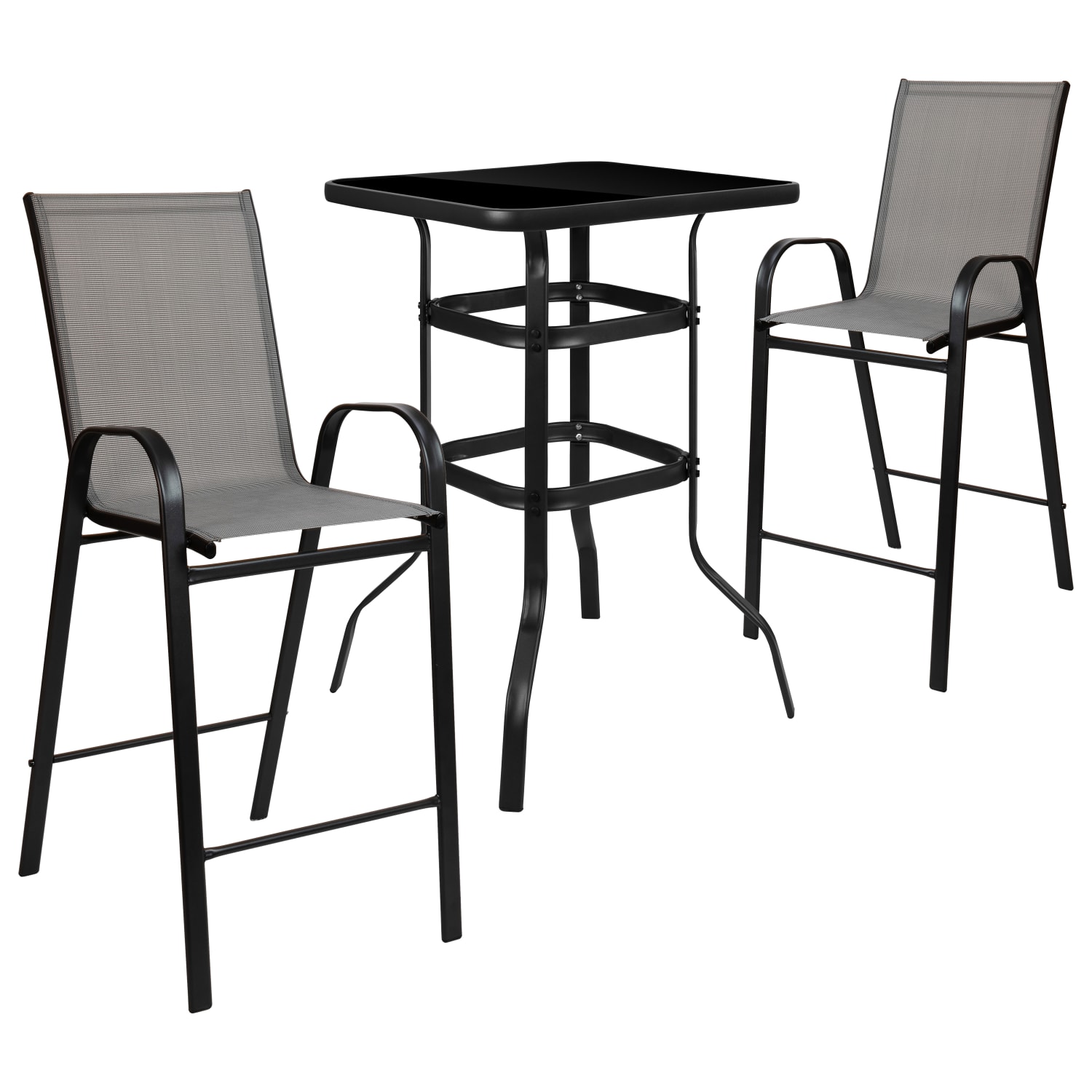 Flash Furniture Brazos 2-Person Glass-Table Outdoor Bistro Dining Set With All-Weather Patio Stools, Gray - Image 3