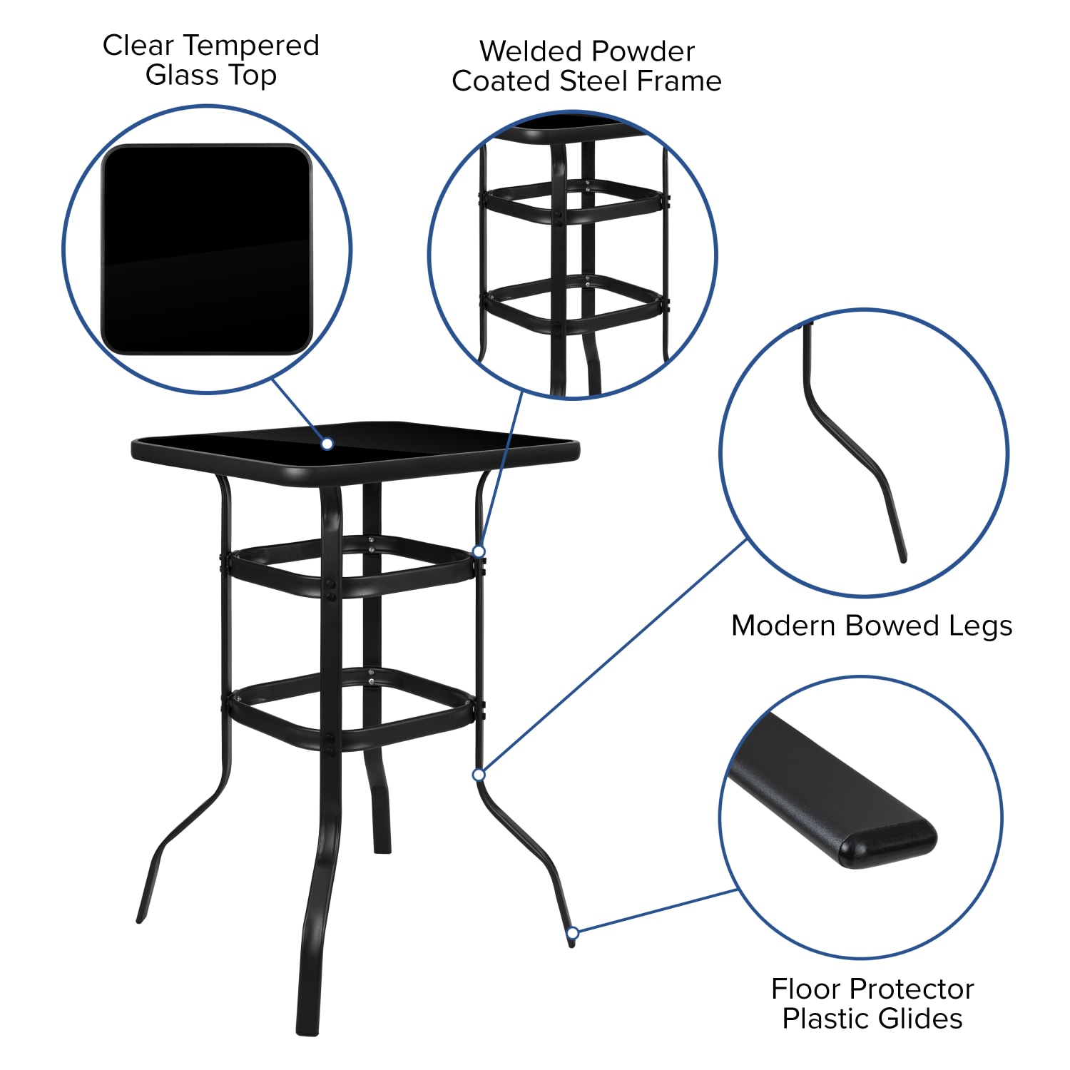 Flash Furniture Brazos 2-Person Glass-Table Outdoor Bistro Dining Set With All-Weather Patio Stools, Gray - Image 5