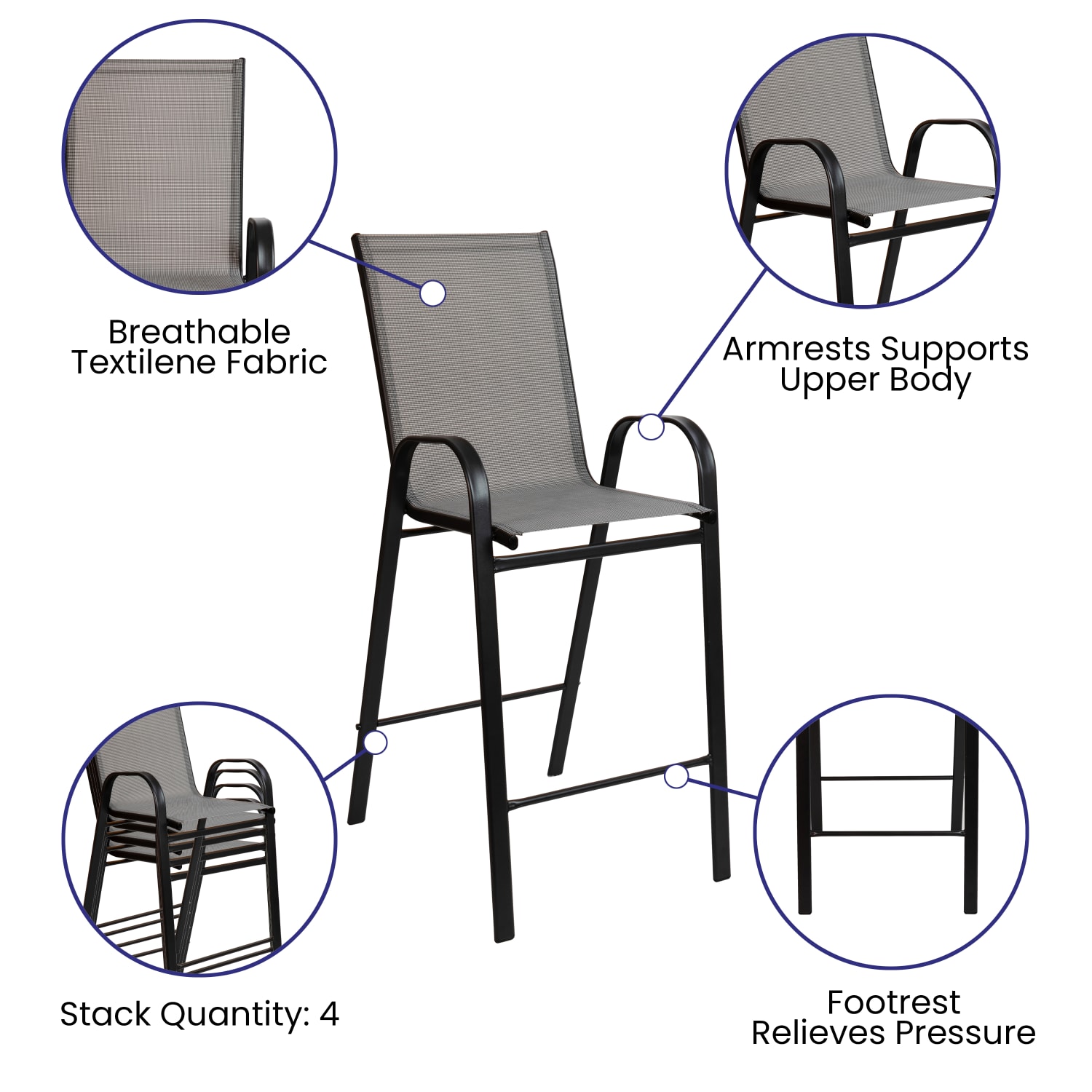 Flash Furniture Brazos 2-Person Glass-Table Outdoor Bistro Dining Set With All-Weather Patio Stools, Gray - Image 6