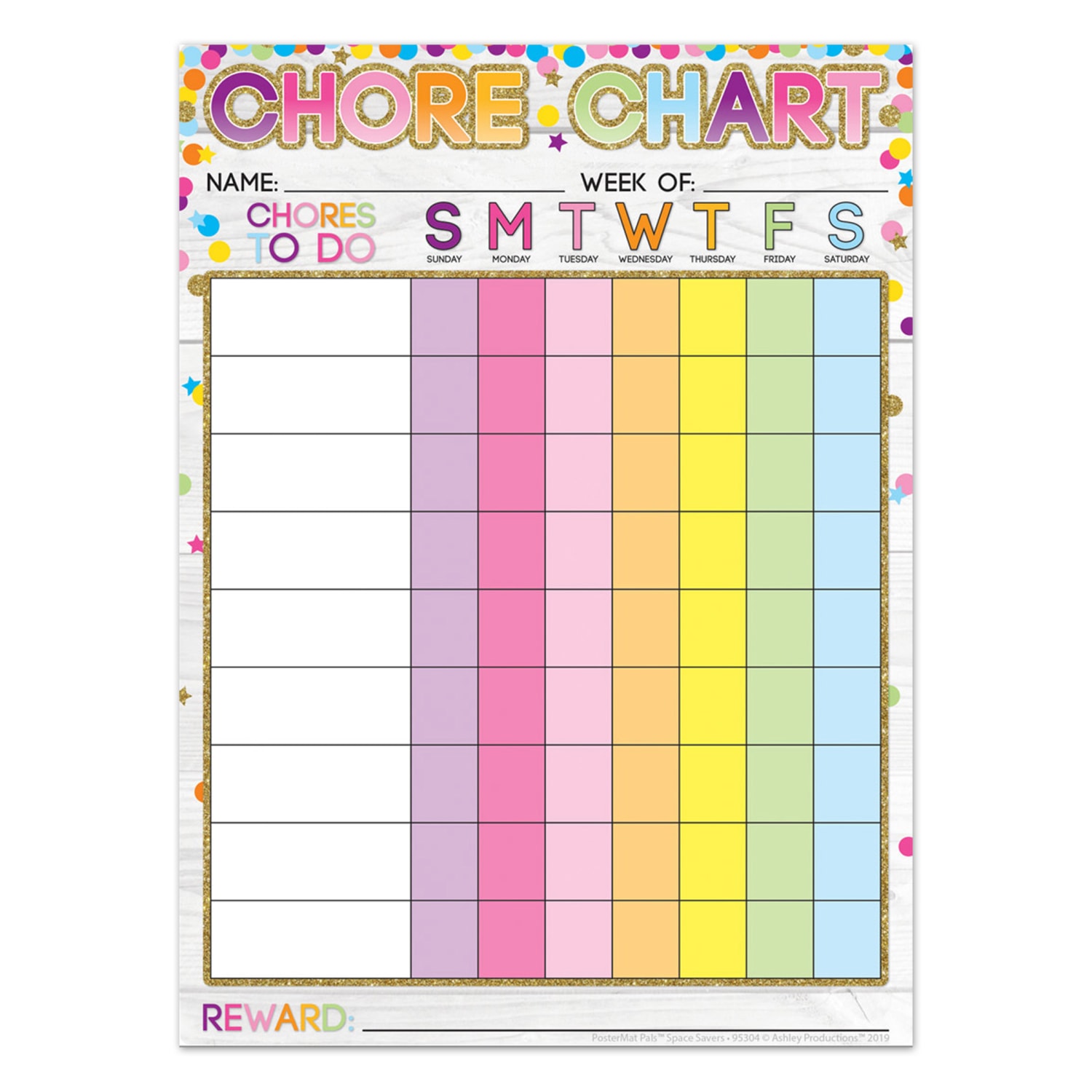 Ashley Productions Smart Poly PosterMat Pals Space Savers, 13in x 9-1/2in, Chores Confetti Style, Pack Of 10 Pieces - Image 3