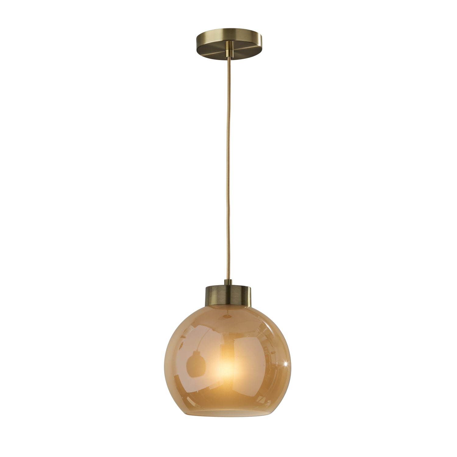 Adesso Atticus Chandelier Pendant Lamp, 9inW, Amber Glosted Glass/Antique Brass