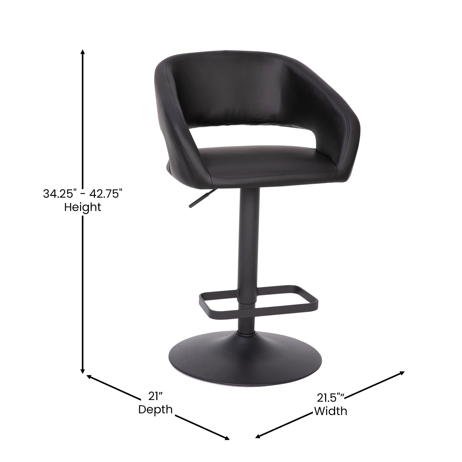 Flash Furniture Contemporary Vinyl Adjustable Height Bar Stool With Rounded Back, Black - Image 6