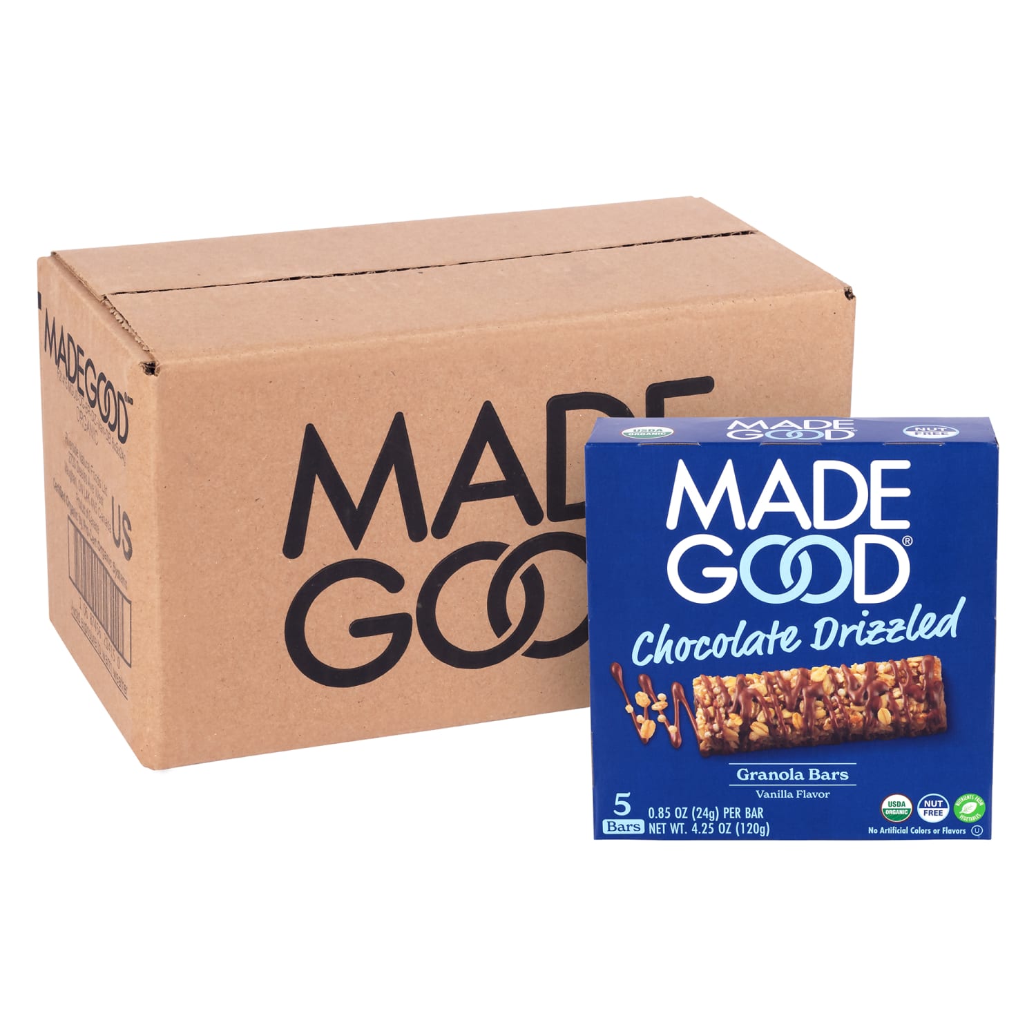 Made Good Madegood Chocolate Drizzled Granola Bars, Vanilla, 0.85 Oz, 5 Bars Per Box, Pack Of 6 Boxes