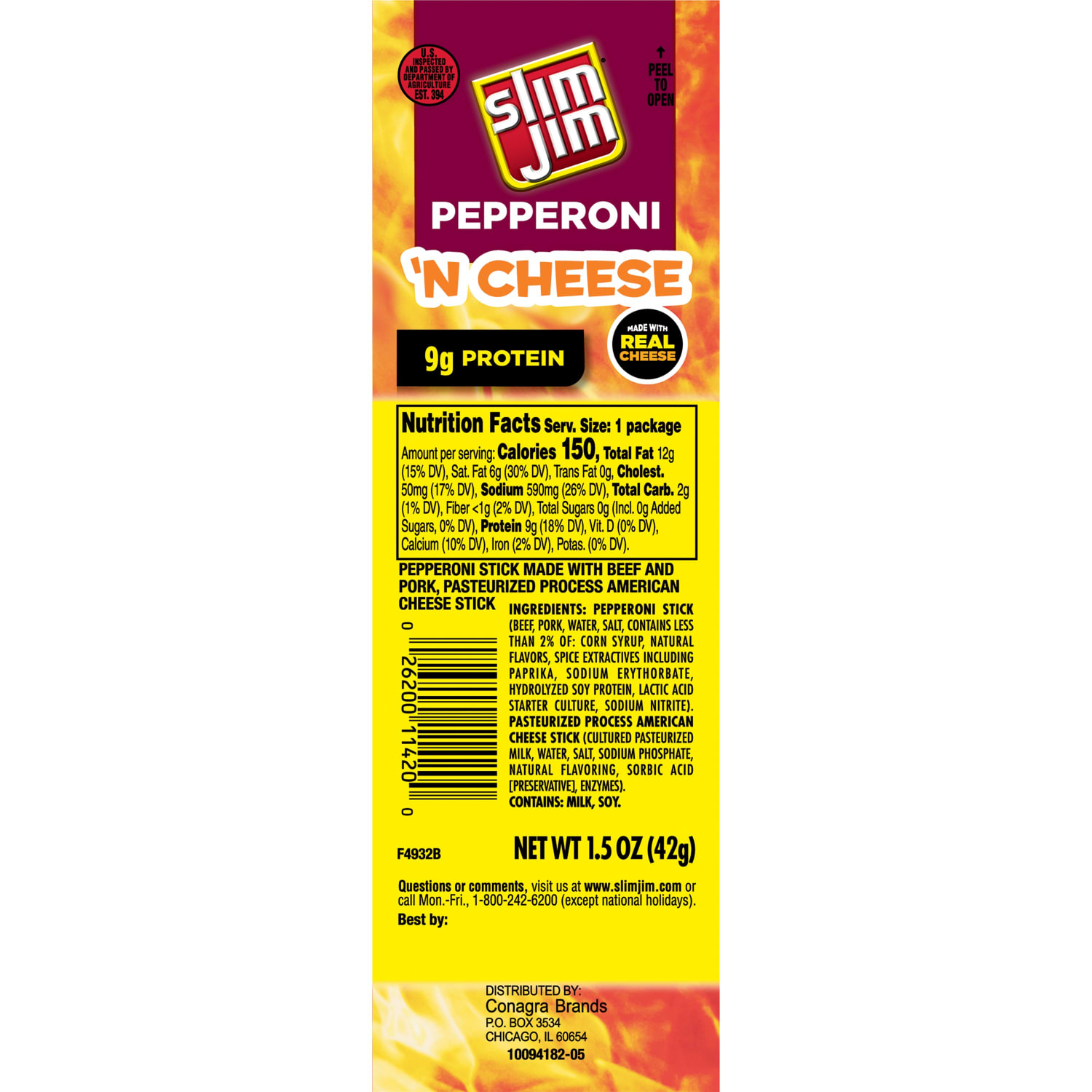Slim Jim Pepperoni And Cheese Packs, 1.5 Oz, Box Of 18 Packs - Image 3