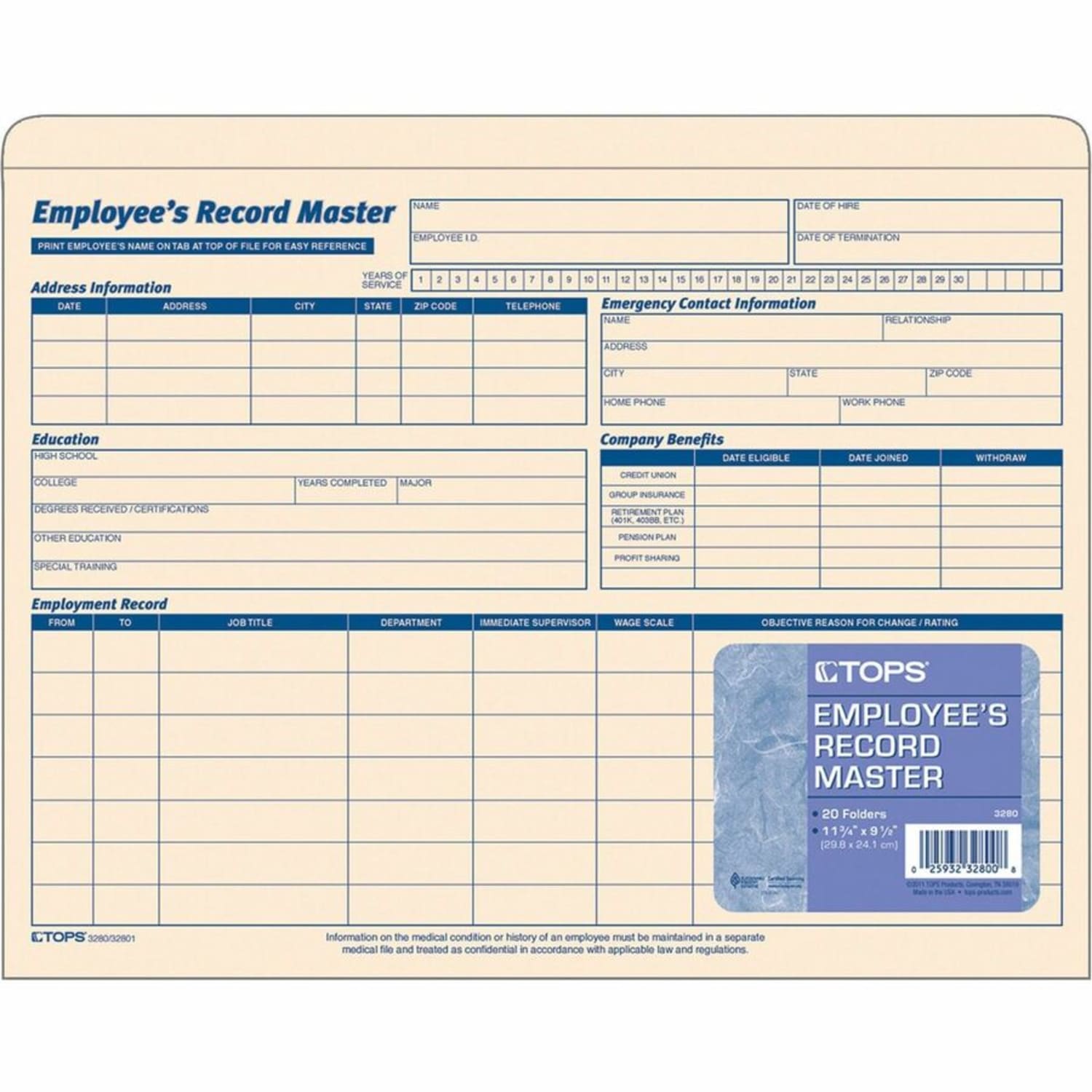 TOPS Employee Record Master File Jackets, 11 3/4in x 9 1/2in, Manila, Pack Of 20 - Image 4
