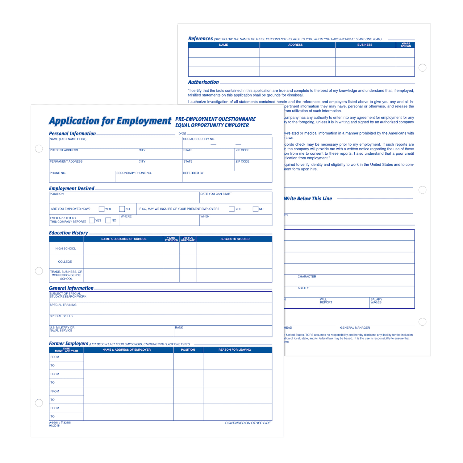 TOPS Employment Application Forms - 50 Sheet(s) - Gummed - 8.50in x 11in Sheet Size - White - White Sheet(s) - Black Print Color - 2 / Pack - Image 5