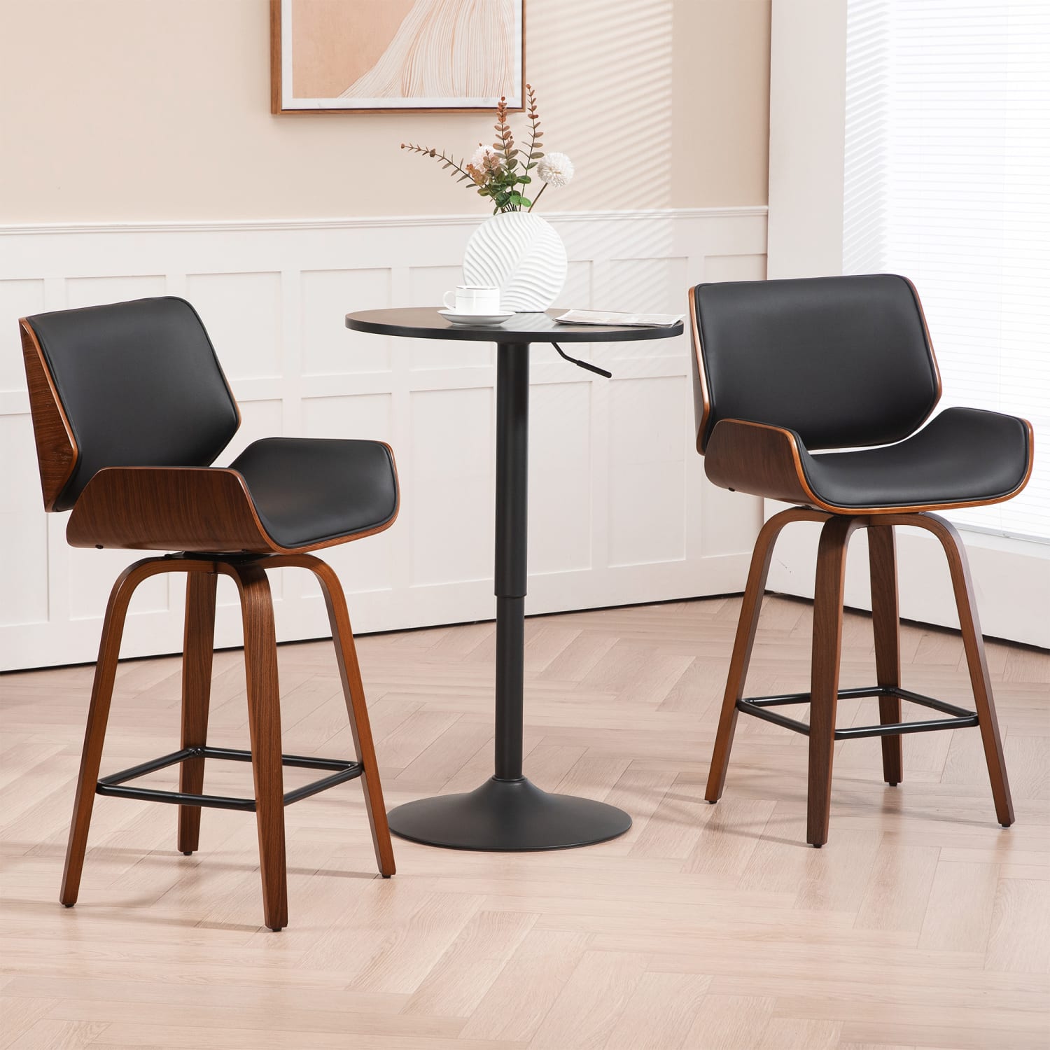 Glamour Home Beate Faux Leather Counter Height Stool With Back, Black - Image 3