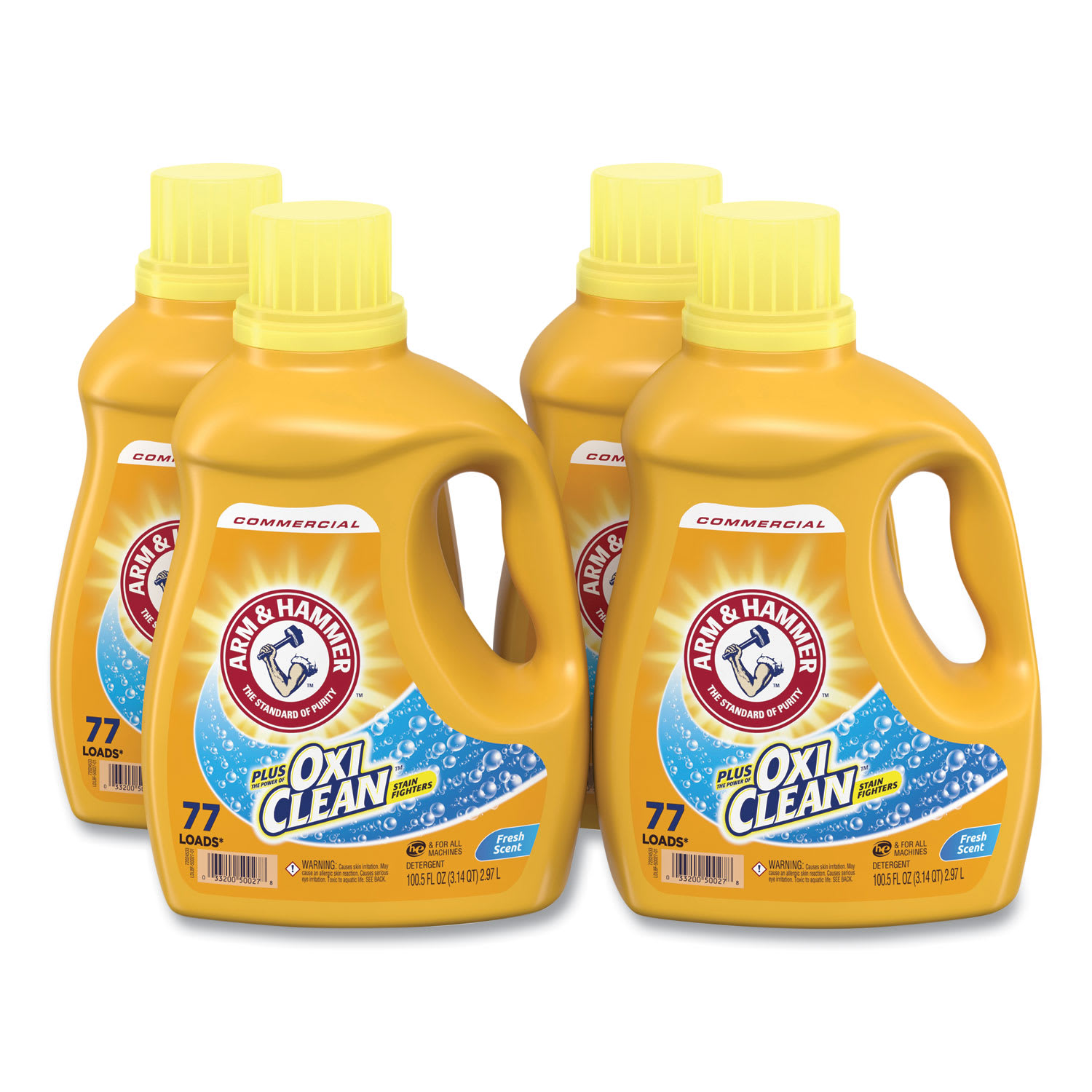 Arm & Hammer OxiClean Concentrated Liquid Laundry Detergent, Fresh, 100.5 oz Bottle, 4/Carton
