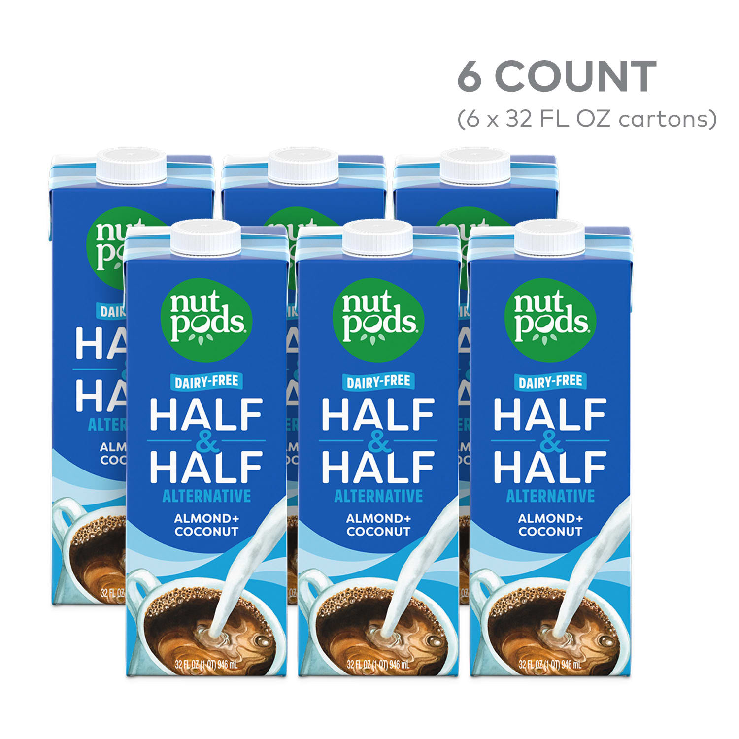 Nutpods Unsweetened Non-Dairy Half & Half Creamer, 32 fl oz cartons, 6 pack - Image 3