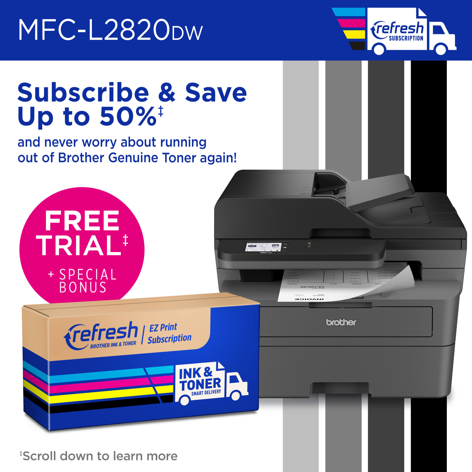 Brother MFC-L2820DW Wireless Compact Monochrome All-in-One Laser Printer, Copy, Scan and Fax, Refresh EZ Print Eligibility - Image 6