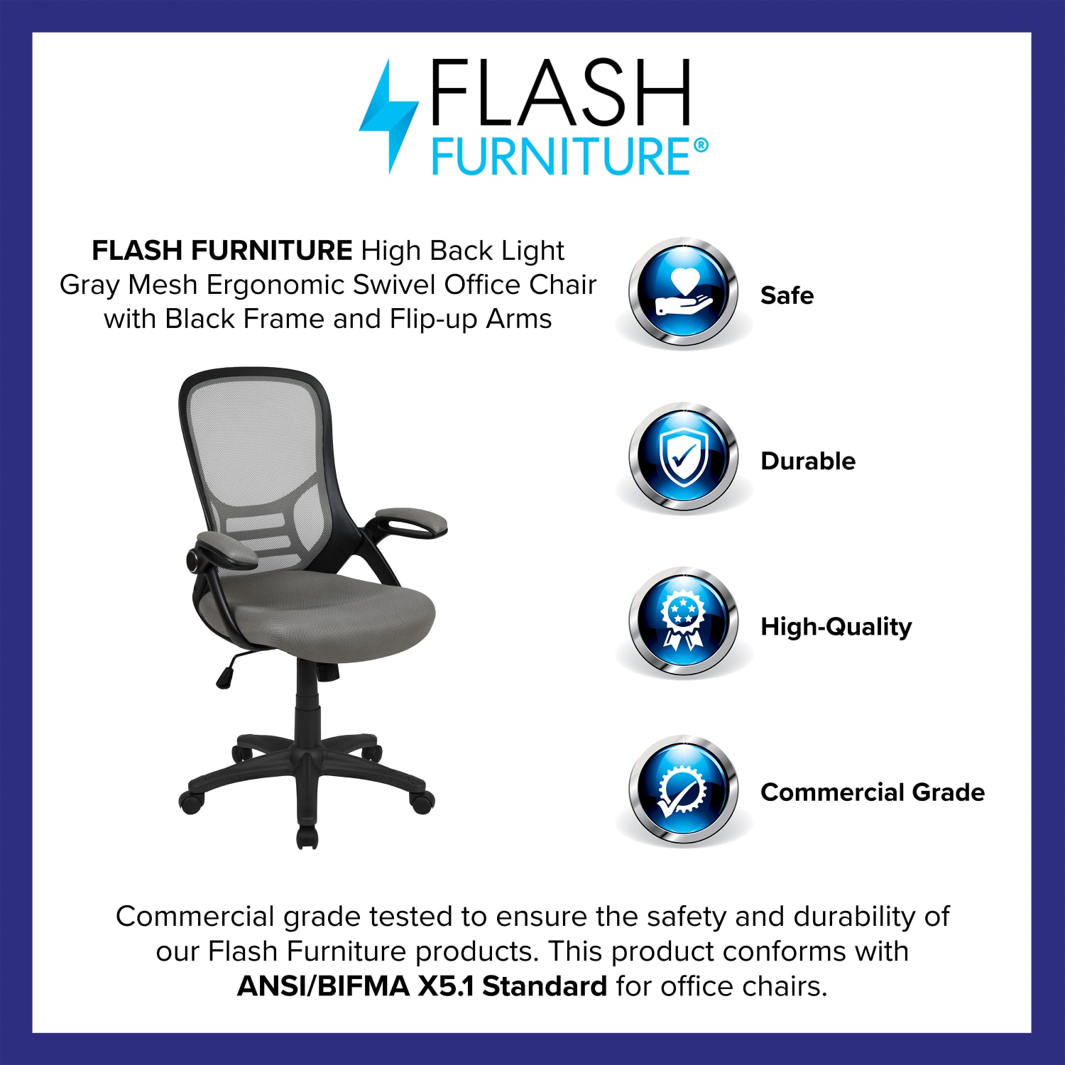 Flash Furniture Ergonomic Mesh High Back Office Chair Light Gray PopularChairscom