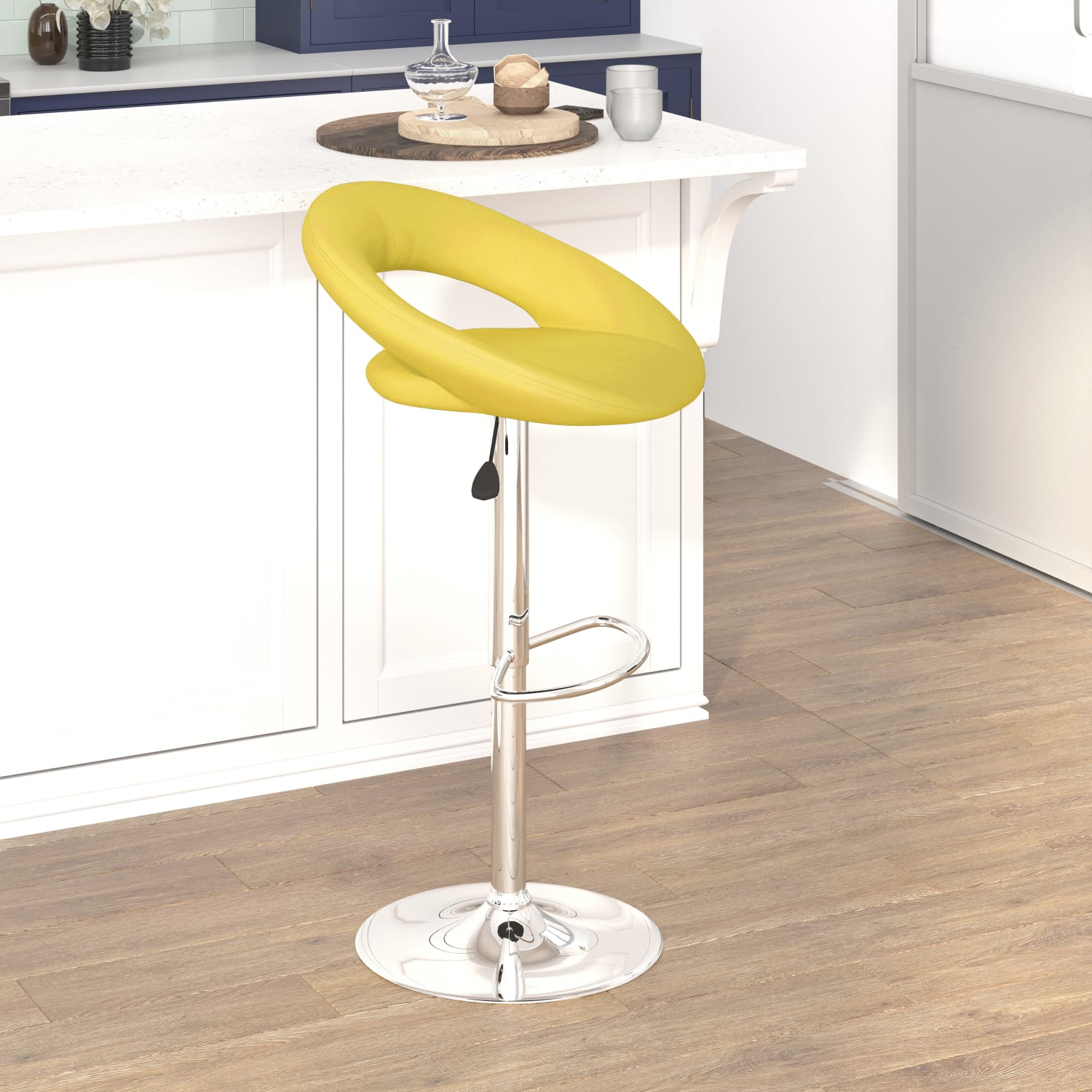 Flash Furniture Contemporary Vinyl Rounded Orbit-Style Back Adjustable Height Barstool with Chrome Base, Yellow - Image 4