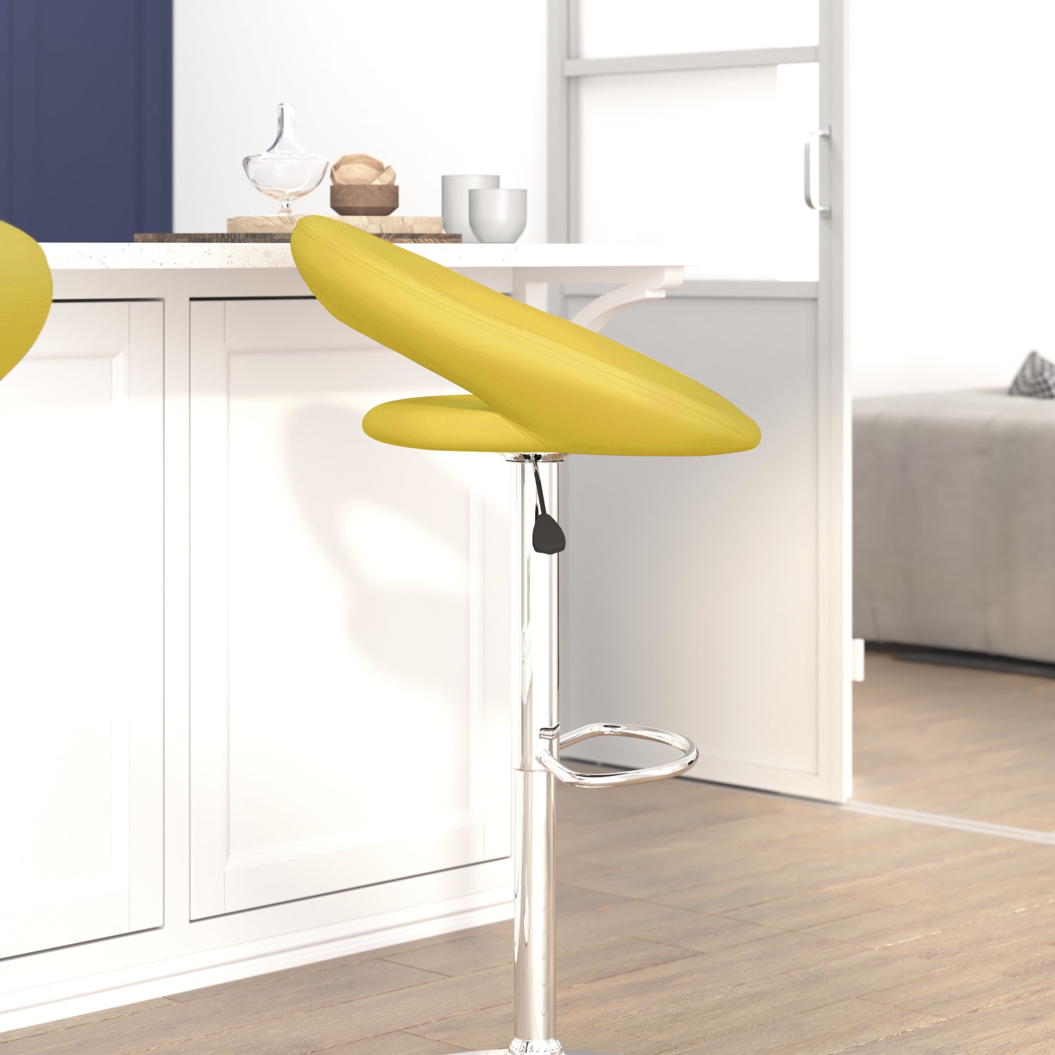 Flash Furniture Contemporary Vinyl Rounded Orbit-Style Back Adjustable Height Barstool with Chrome Base, Yellow - Image 5
