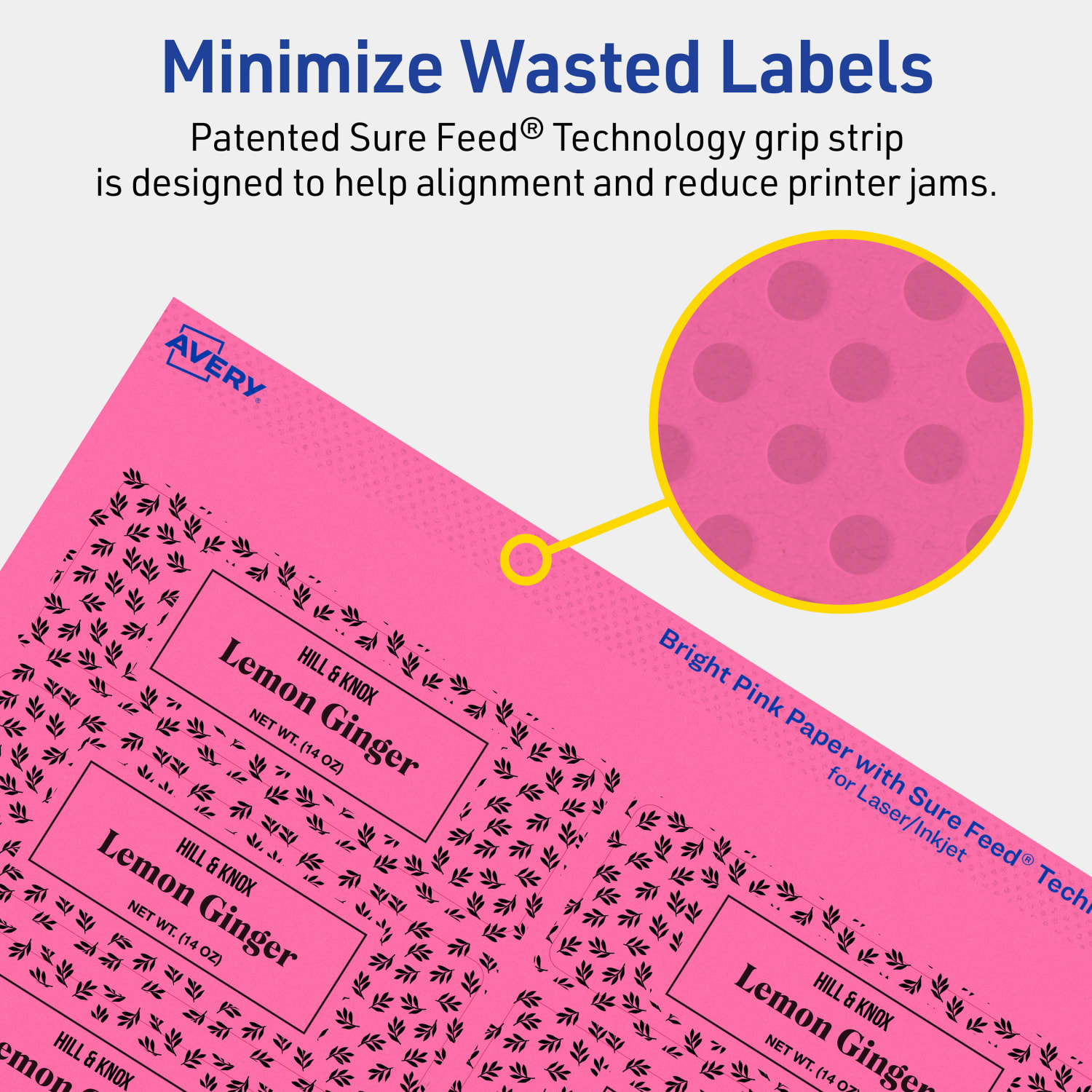Avery Print-To-The-Edge Labels With Sure Feed Technology And Easy Peel, 94228-BPP10, Rectangle, 1-1/4in x 3-3/4in, Matte Bright Pink, Pack of 120 - Image 5