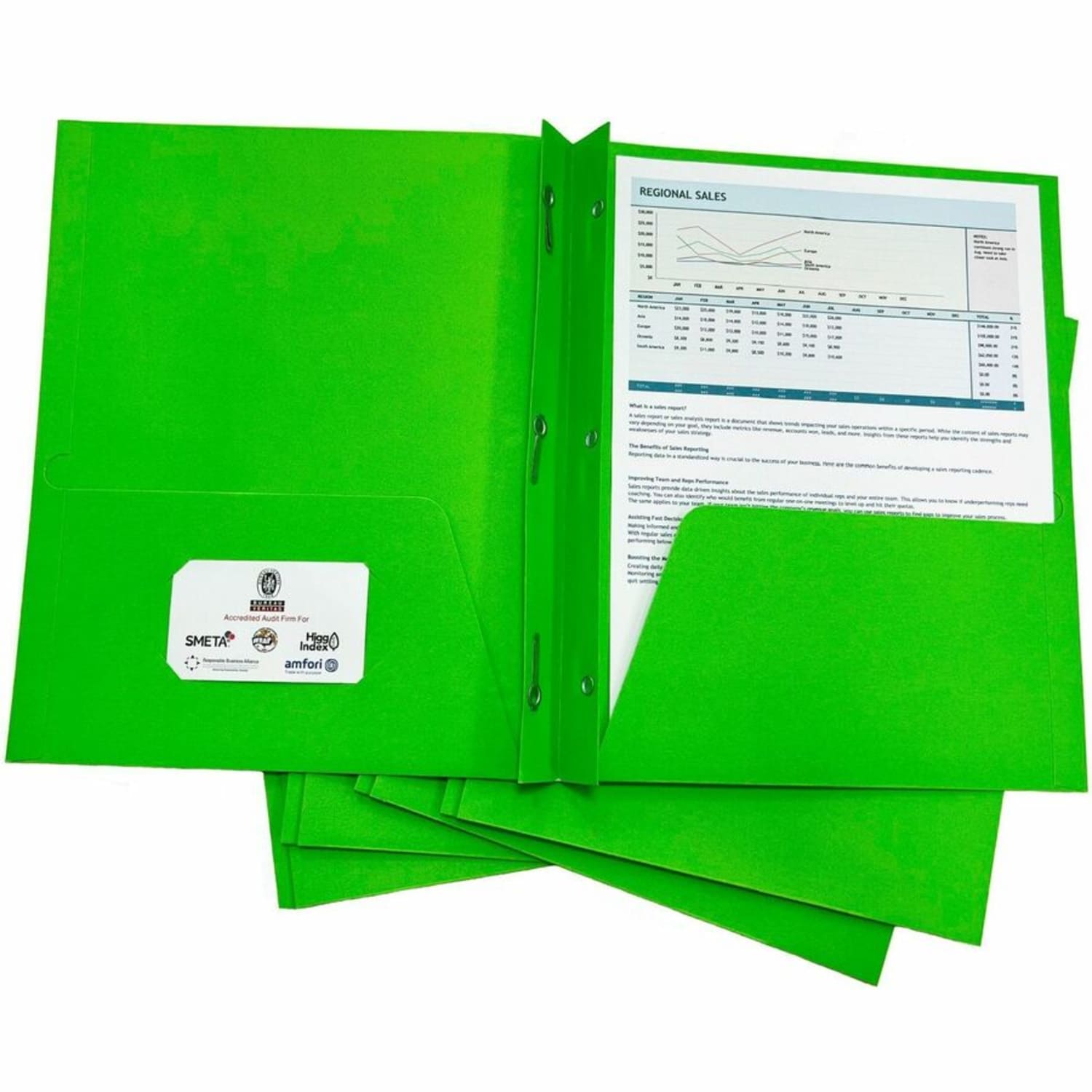 Sparco Letter Pocket Folder - 8 1/2in x 11in - 3 x Double Prong Fastener - 2 Internal Pocket - Apple Green - 1 Box - Image 4