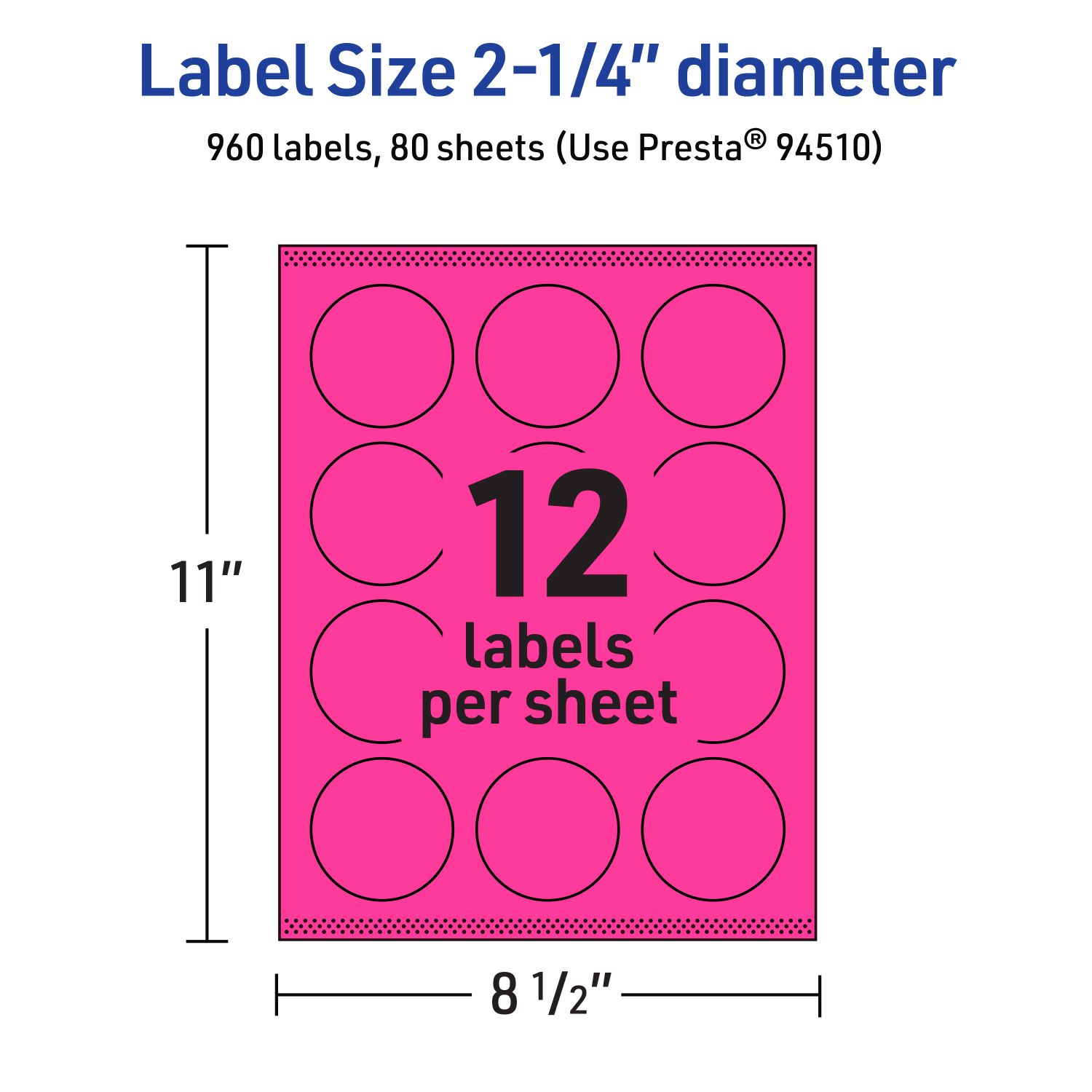 Avery Print-To-The-Edge Labels With Sure Feed Technology, 94510-NMP80, Round, 2-1/4in, Matte Neon Magenta, Pack of 960 - Image 6