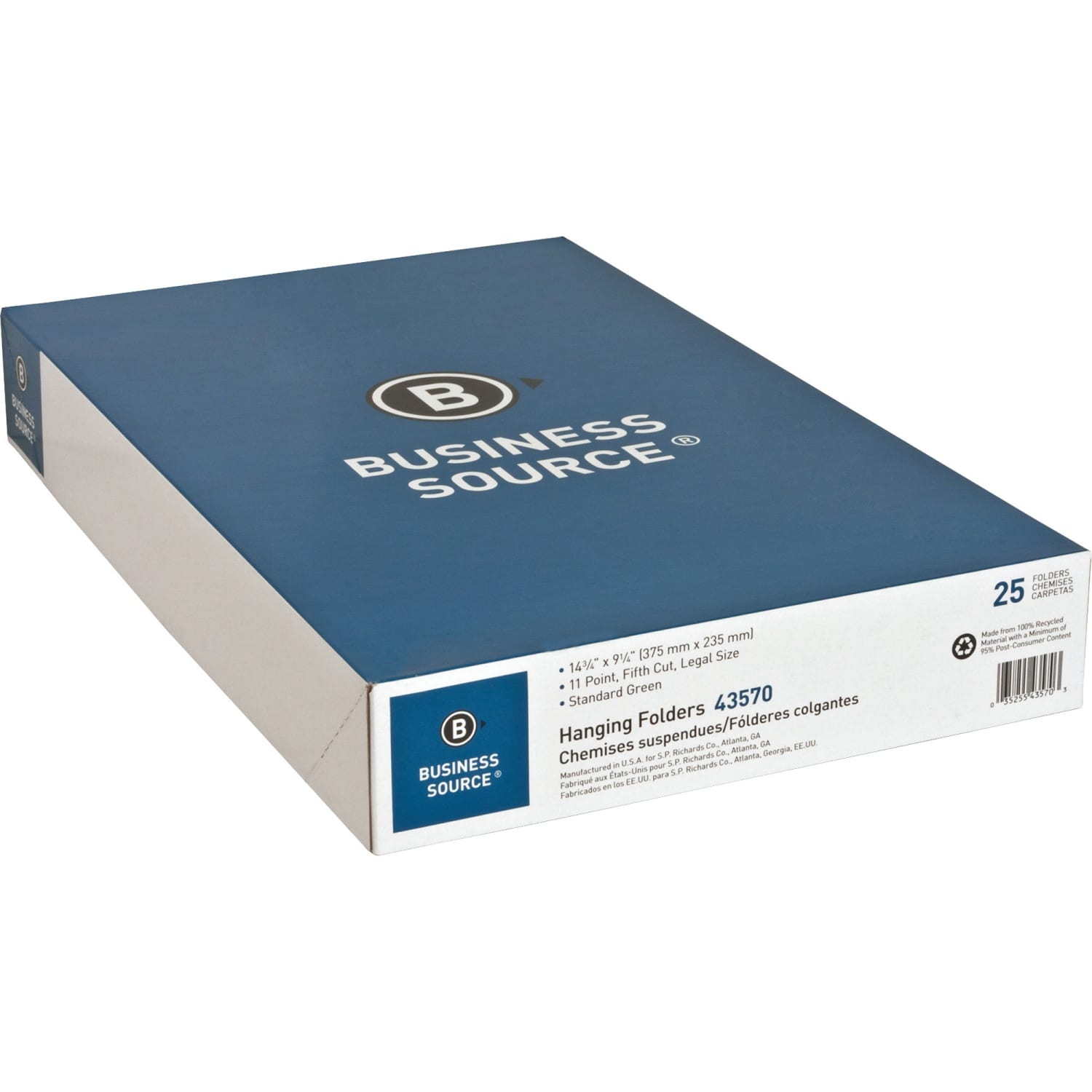 Business Source Hanging File Folders, Legal Size, 1/5 Tab Cut, Green, Box Of 25 Folders - Image 4