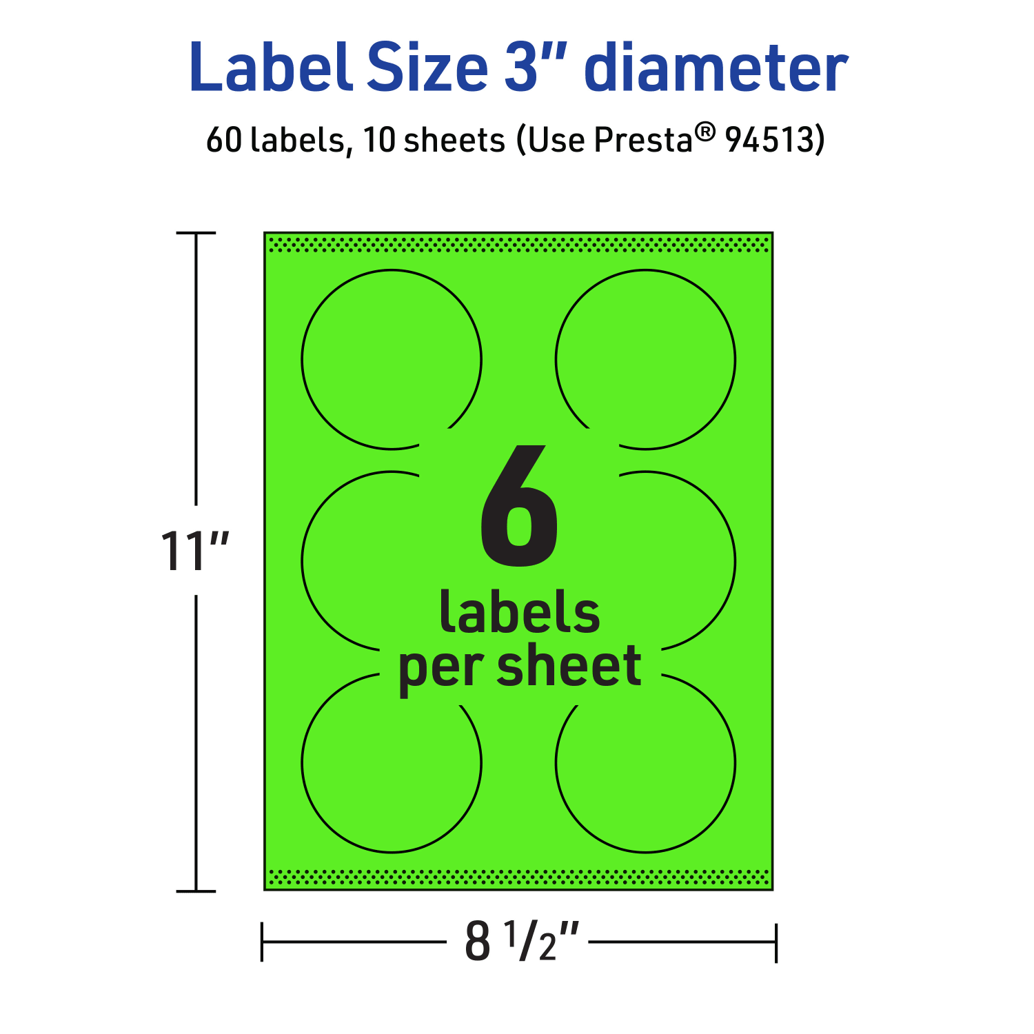 Avery Print-To-The-Edge Labels With Sure Feed Technology, 94513-NGP10, Round, 3in, Matte Neon Green, Pack of 60 - Image 6