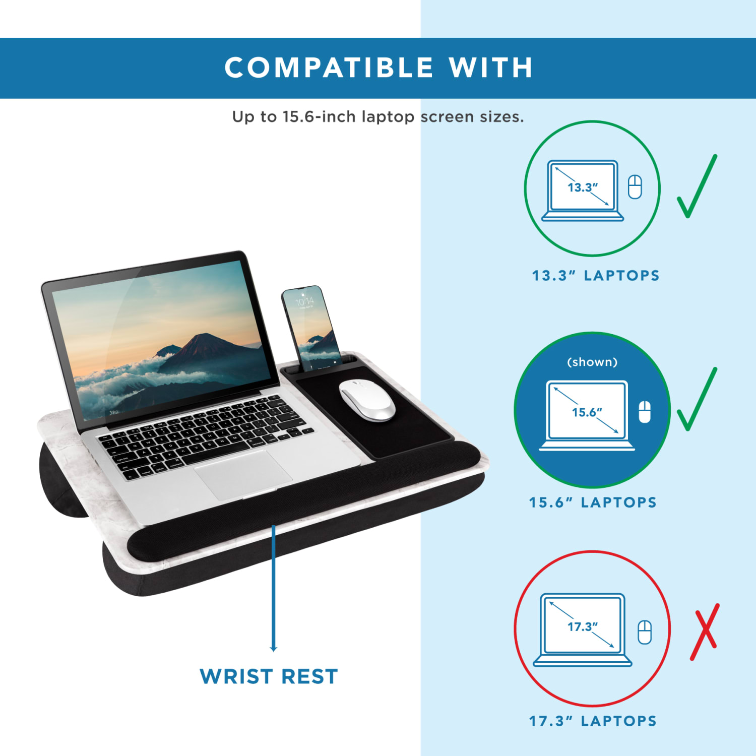 LapGear XL Deluxe Home Office Lap Desk, 21-1/8in x 14in x 2-5/8in, White Marble - Image 4