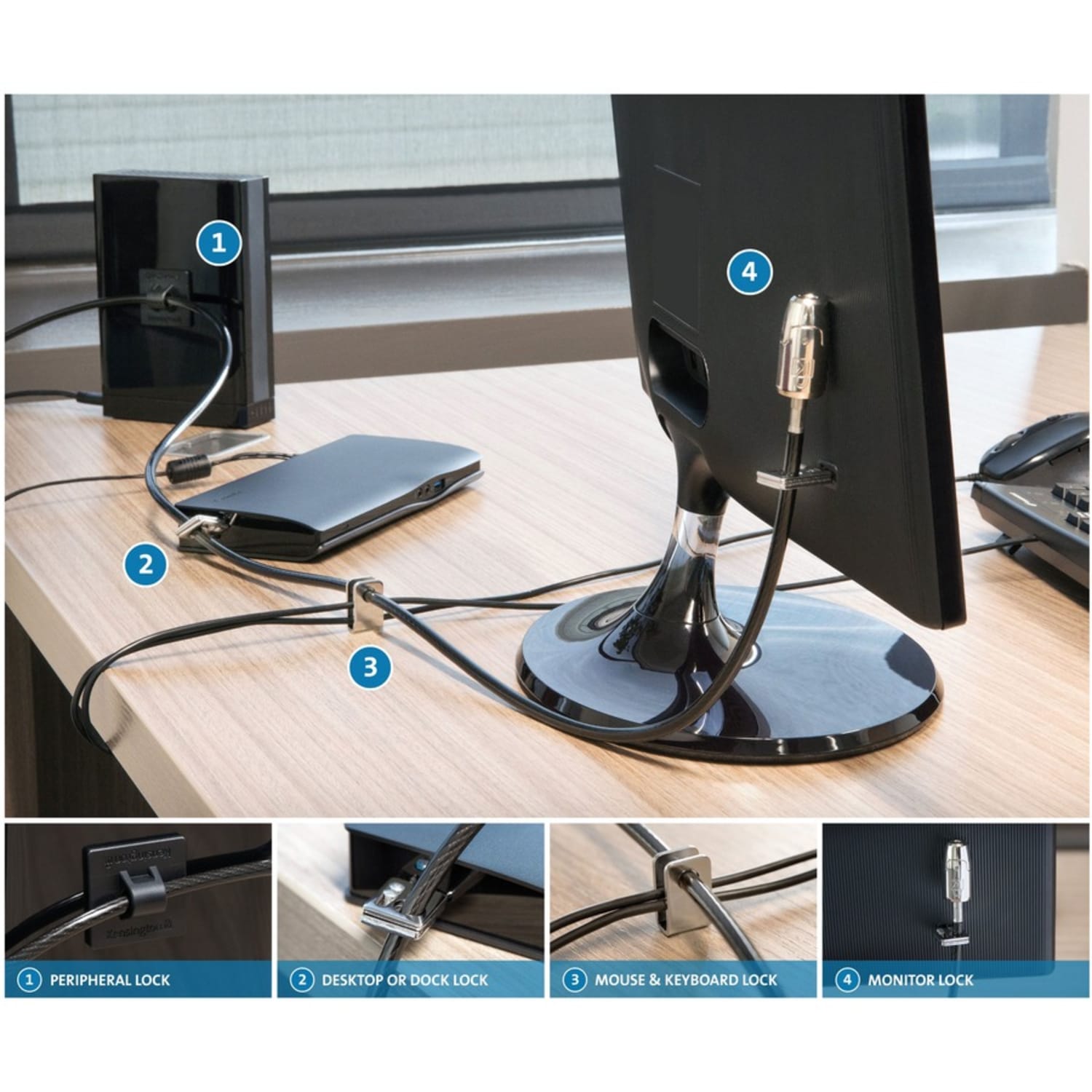 Kensington Desktop and Peripherals Standard Keyed Locking Kit 2.0 - Security cable lock - 8 ft - Image 5