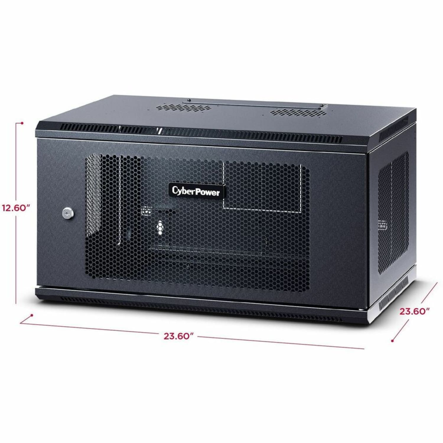 CyberPower CR6U61003 Wall Mount Enclosure - 6U 19in Wall Mount Enclosure, 600mm wide, 600mm deep, hex perforated metal door, side panels, locking doors/panels, black, 132lbs (60kg) loading capacity, 5 year warranty - Image 4