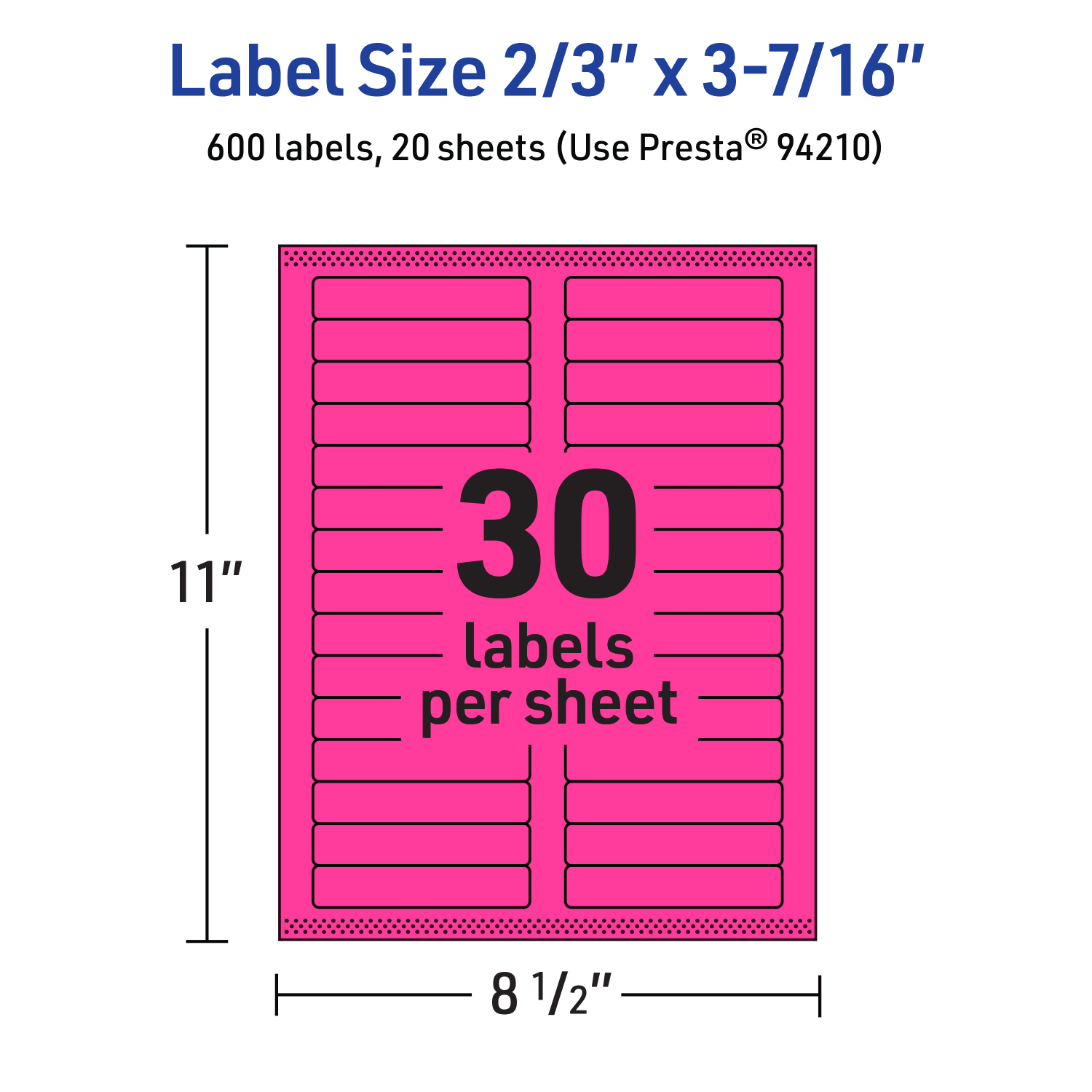 Avery Printable Labels With Sure Feed Technology, 94210-NMP20, Rectangle, 2/3in x 3-7/16in, Matte Neon Magenta, Pack of 600 - Image 6