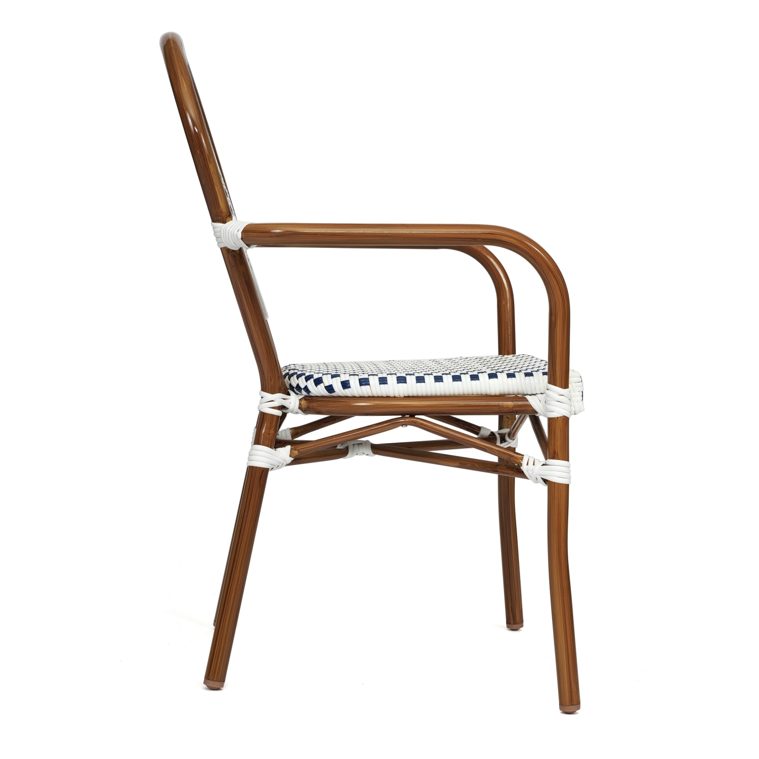 Flash Furniture 4 Pack Lourdes Indoor/Outdoor Commercial Thonet Bistro Stacking Chair with Arms, White & Navy/Natural Frame -4SDA6422AWNVN - Image 10