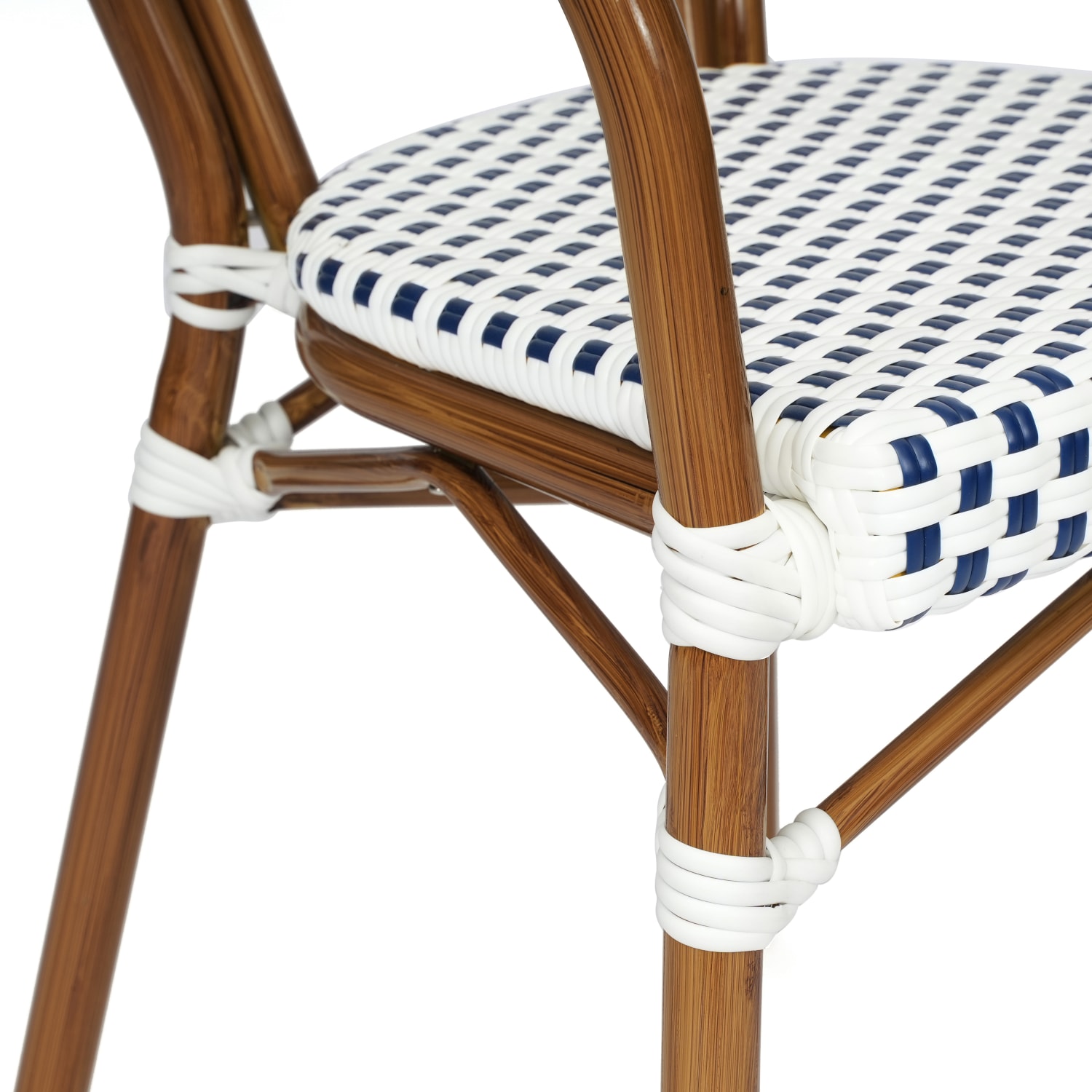 Flash Furniture 4 Pack Lourdes Indoor/Outdoor Commercial Thonet Bistro Stacking Chair with Arms, White & Navy/Natural Frame -4SDA6422AWNVN - Image 13