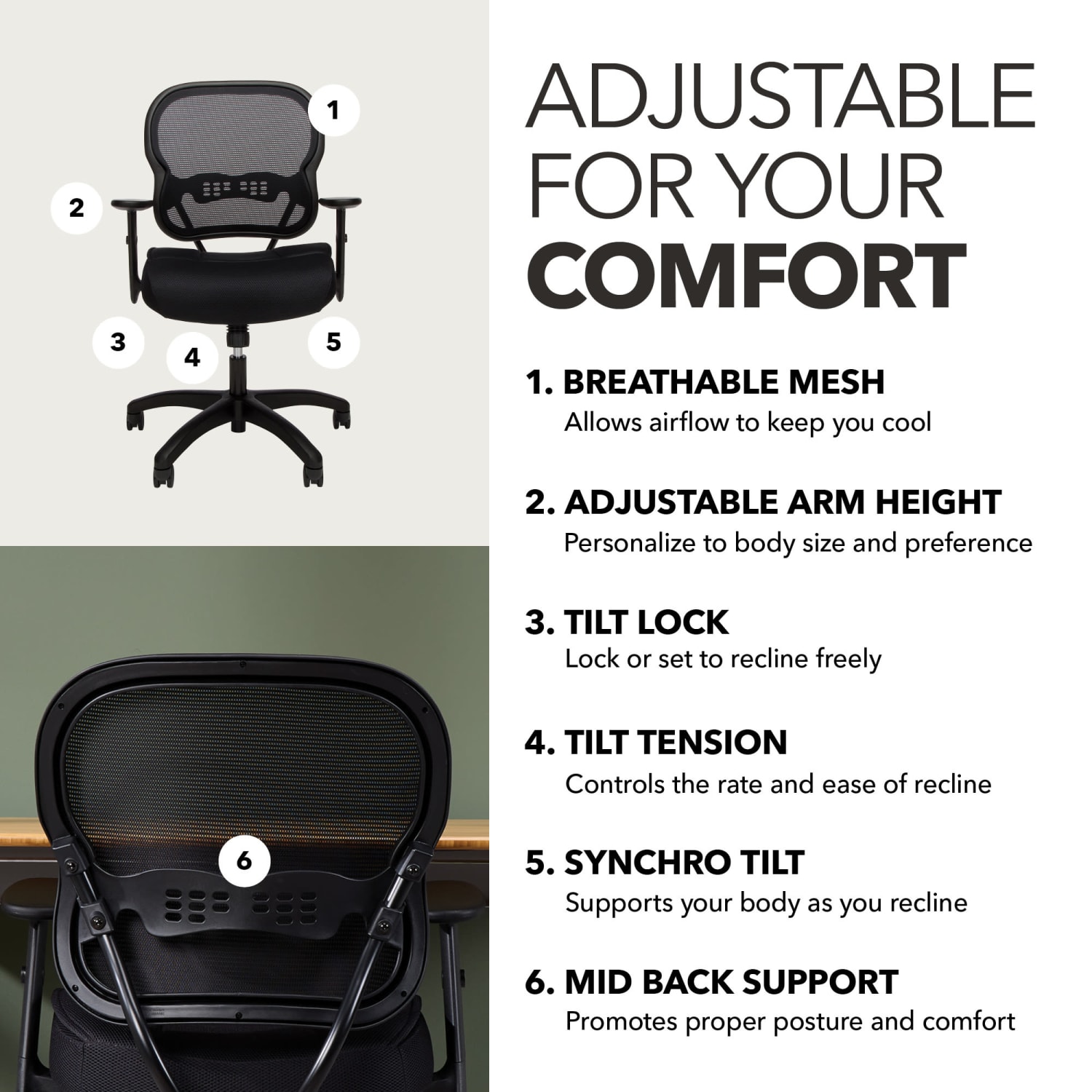 HON Basyx Wave HVL712 Mid-Back Mesh Task Chair, Black - Image 4
