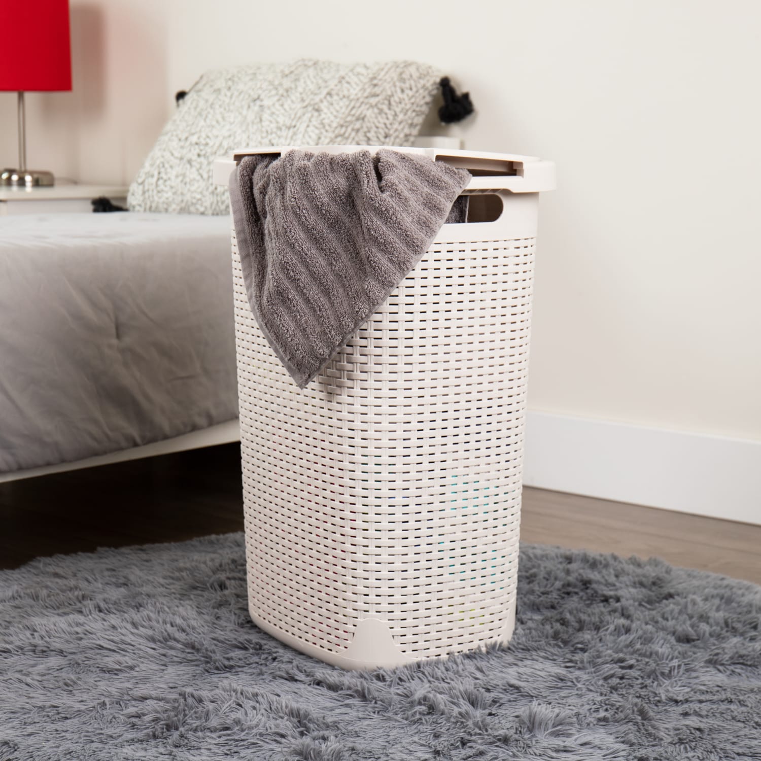 Mind Reader 60L Slim Laundry Hamper Clothes Basket with Lid, 24-3/20inH x 13-3/4inW x 17-13/20inL, Ivory, Set of 2 - Image 3